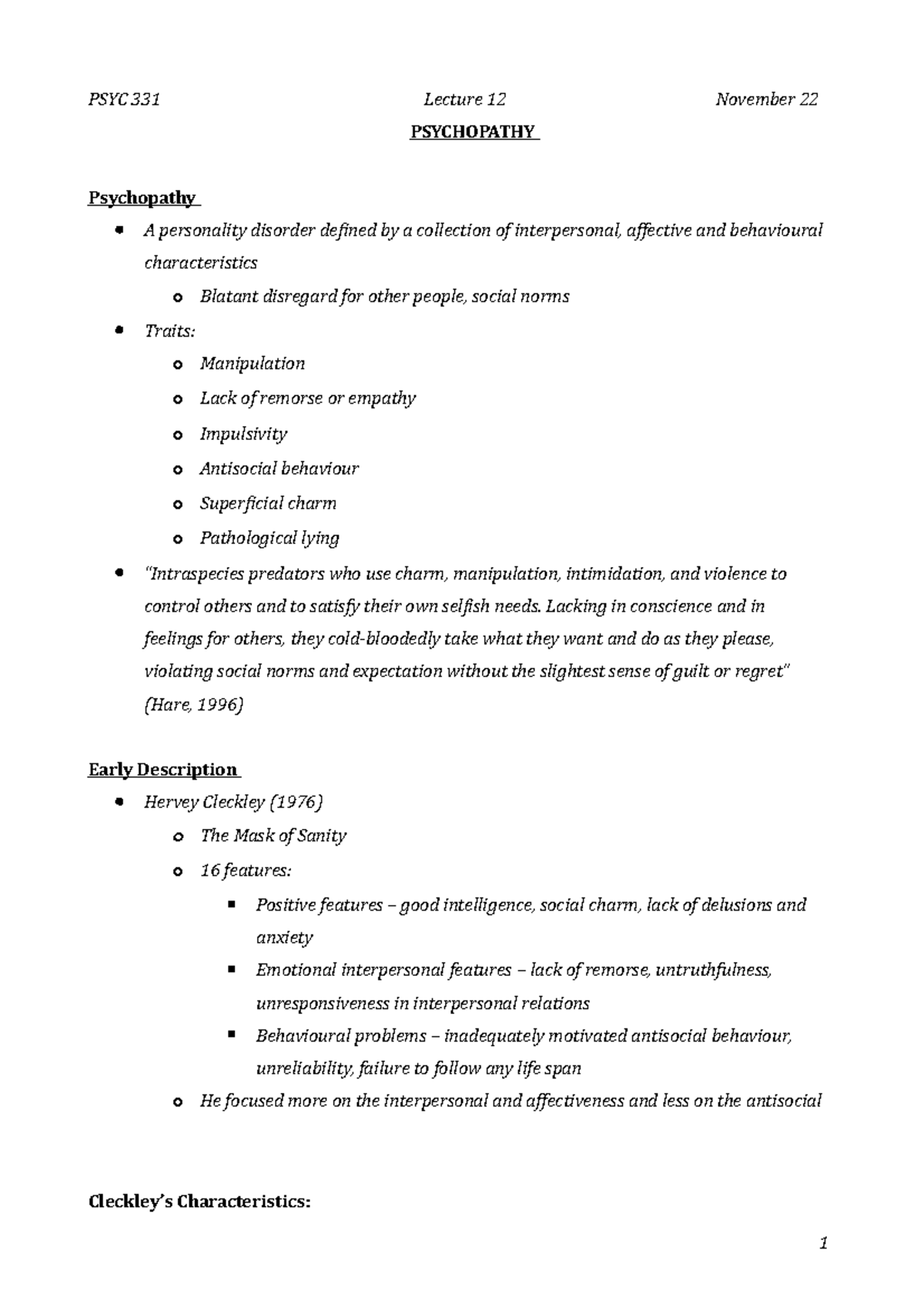 PSYC 331 Lecture 12 November 22 - PSYC 331 Lecture 12 November 22 ...