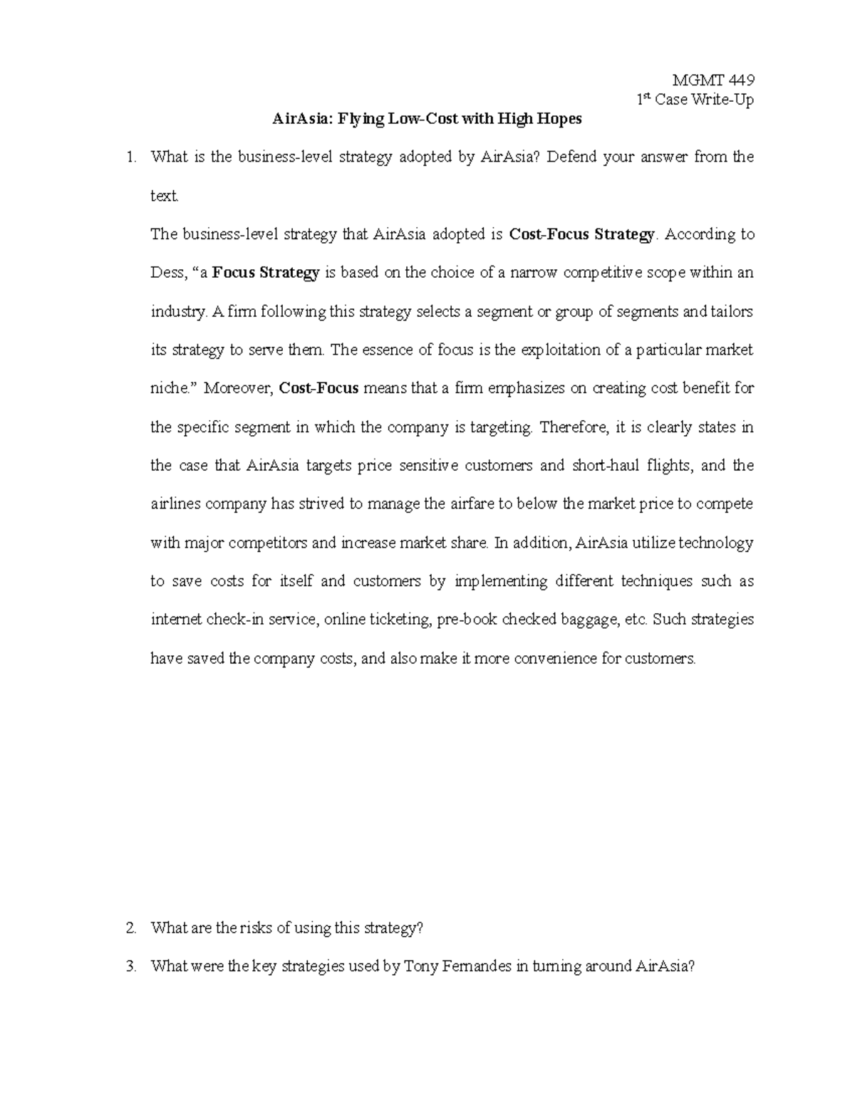 Air Asia Write-Up - Air Asia Write-Up - MGMT 449 1 st Case Write-Up ...