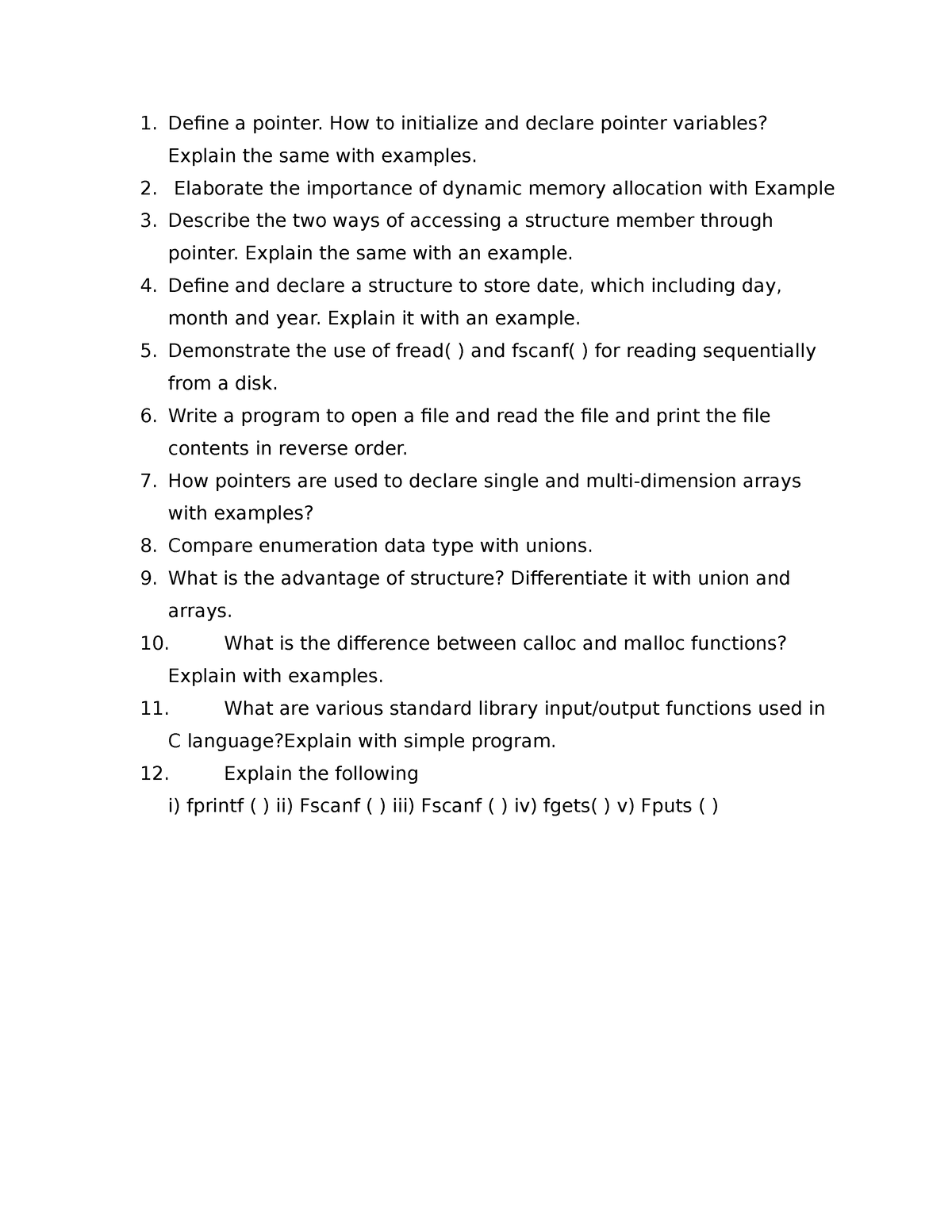 IMP Questions C LANG 2 MID - Define a pointer. How to initialize and ...