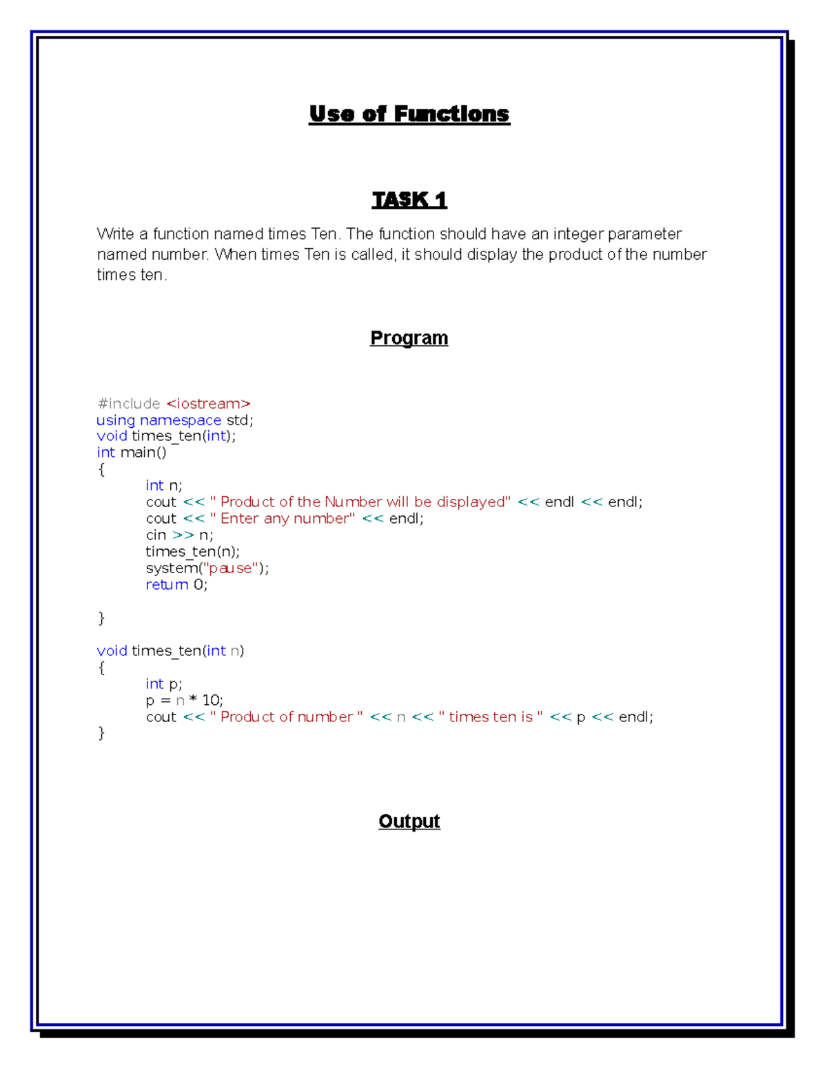 7 Use of Functions - These documents are regarding C++ programming ...