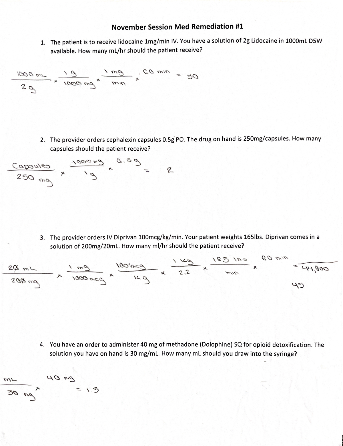 Med Math - Med Math Remediation worksheet - November Session Med ...