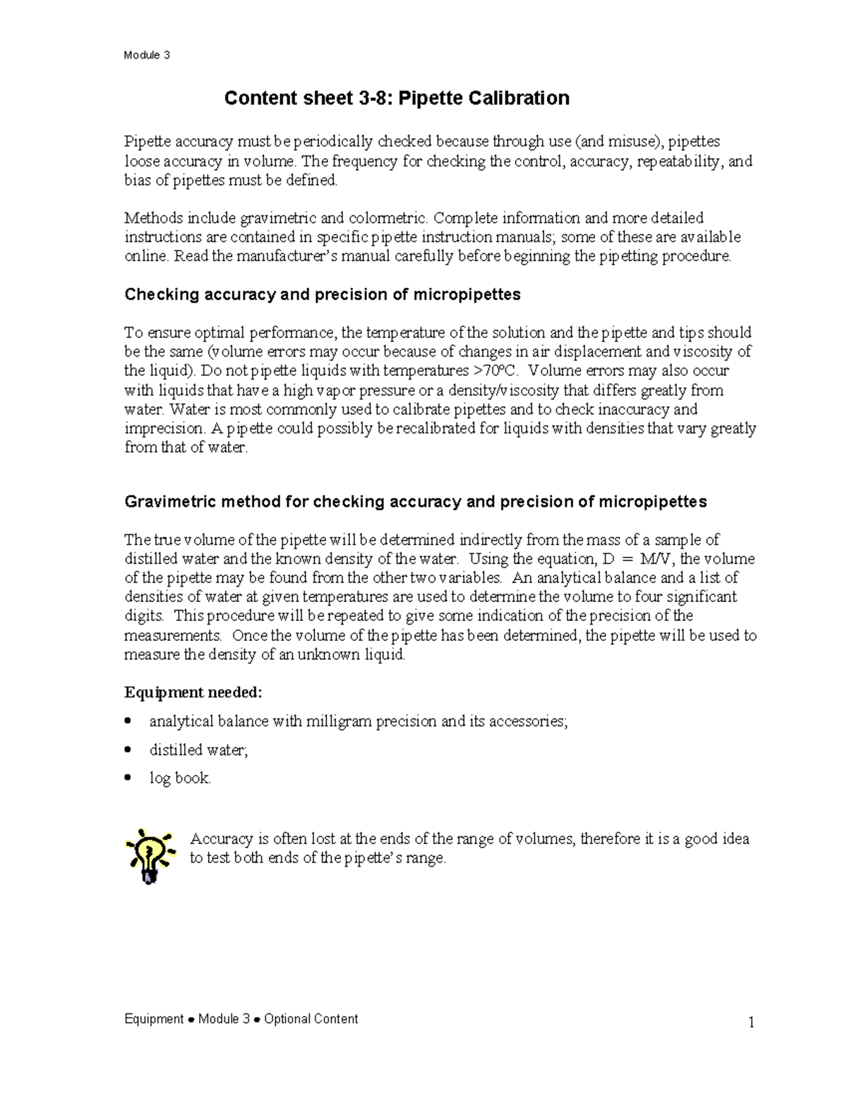 3 cd rom pipette calib optional content Module 3 Content sheet 38