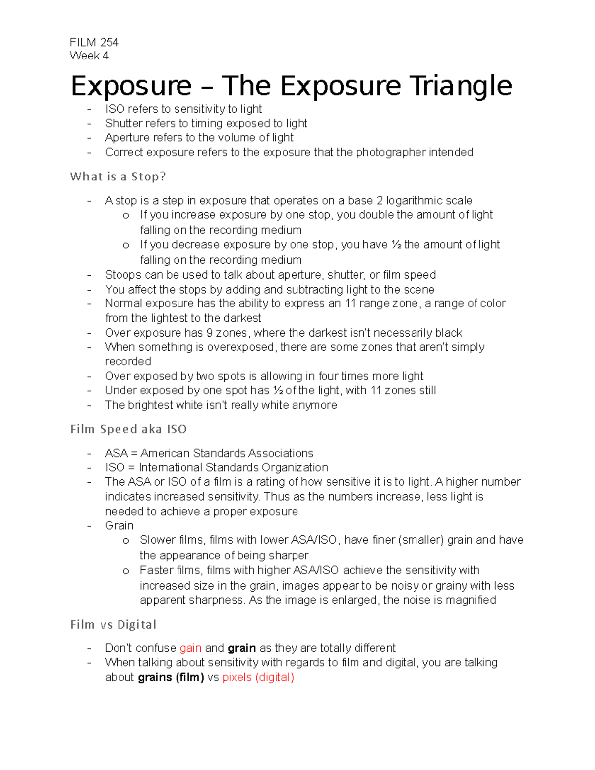 Exposure Week 4 Lecture Notes - FILM 254 Week 4 Exposure – The Exposure ...