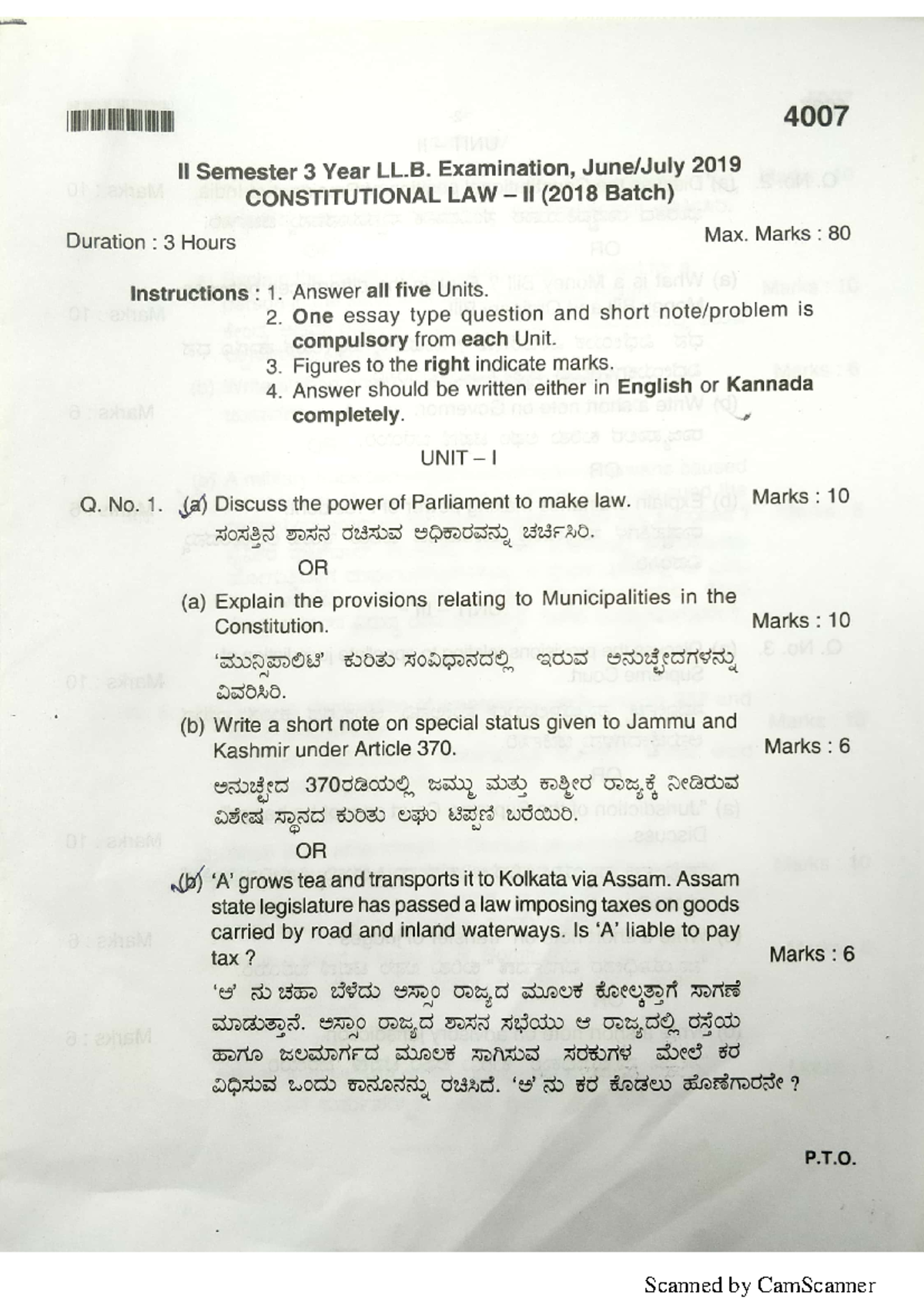 Exam constitution 2018 Question paper - Constitutional Law - Scanned by ...