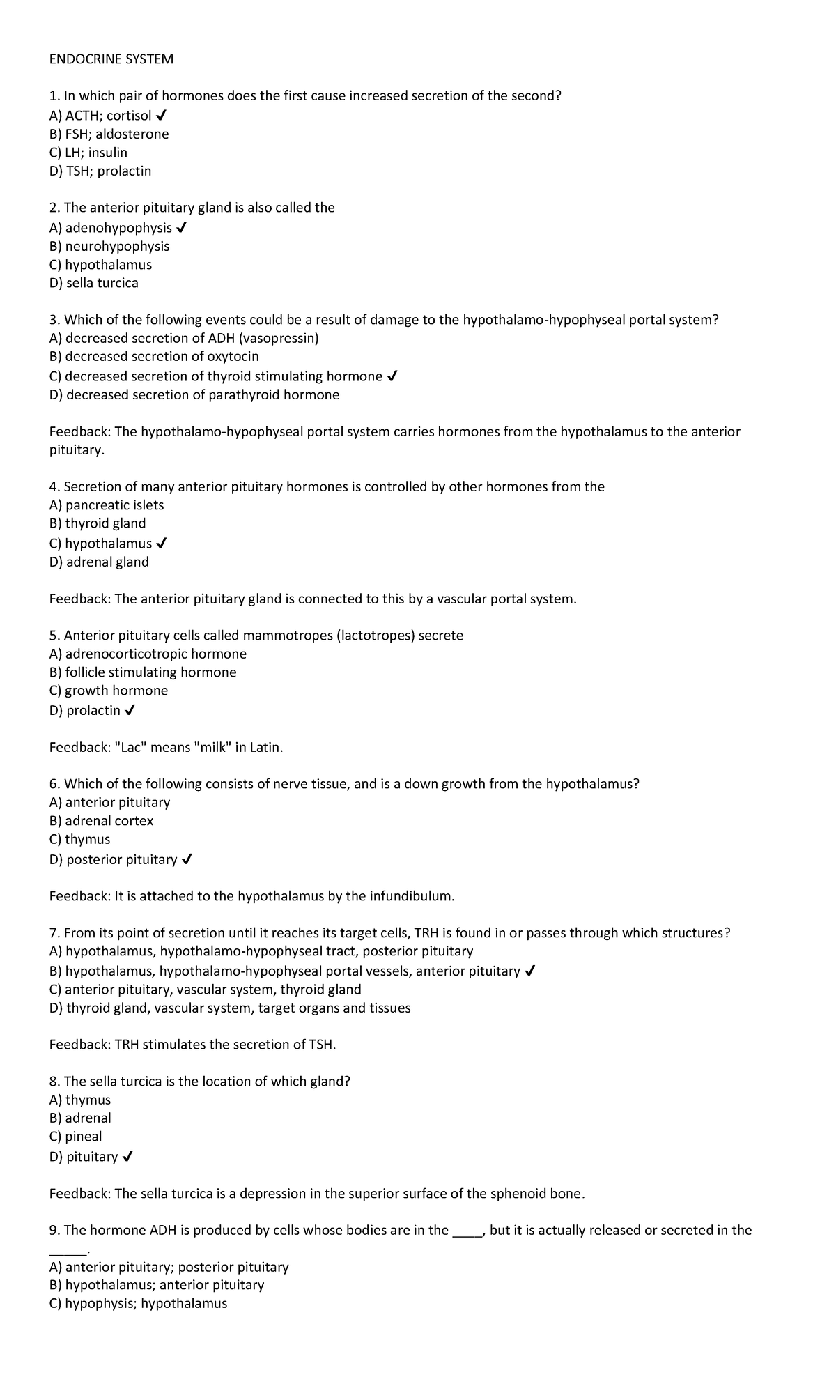 Exam 2018, Questions And Answers - ENDOCRINE SYSTEM 1. In Which Pair Of ...