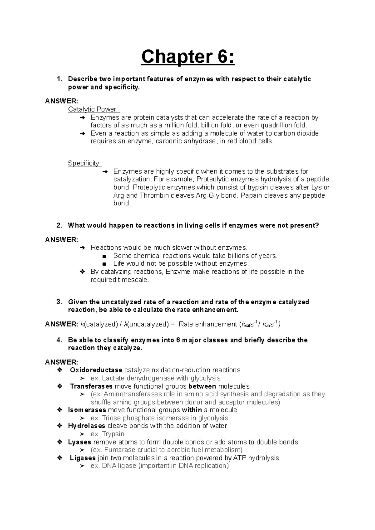 Chapter 6 Summary - Chapter 6: 1. Describe two important features of ...