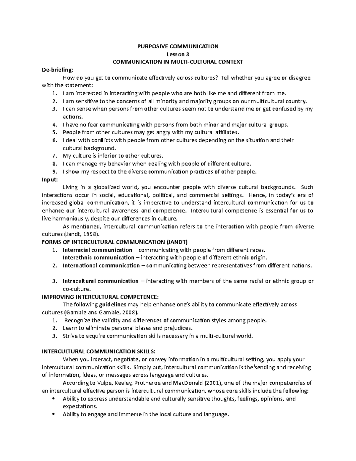 COMMUNICATION IN MULTI CULTURAL CONTEXT Purposive Communication