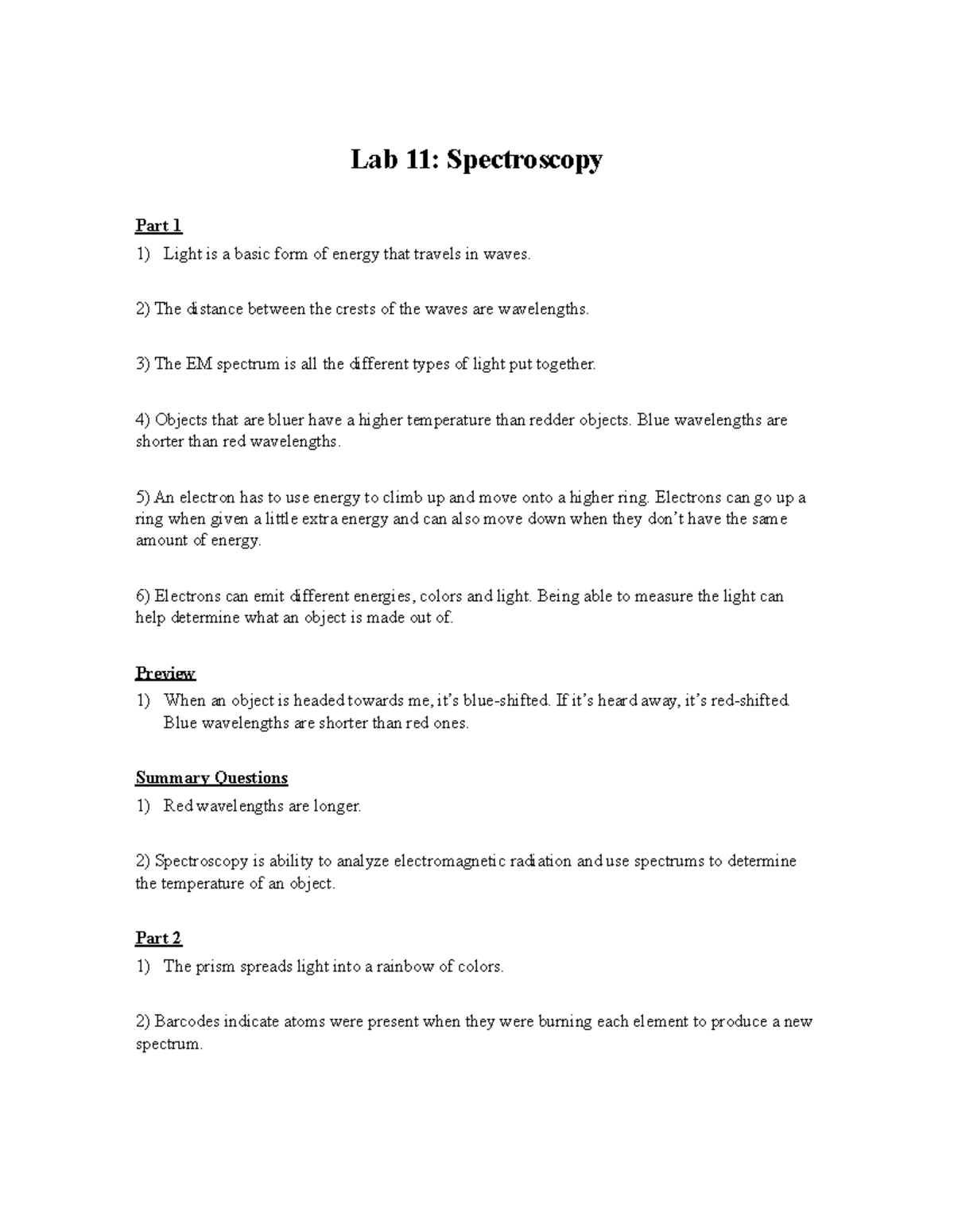 Lab 11 spectroscopy Lab 11 Spectroscopy Part 1 1) Light is a basic