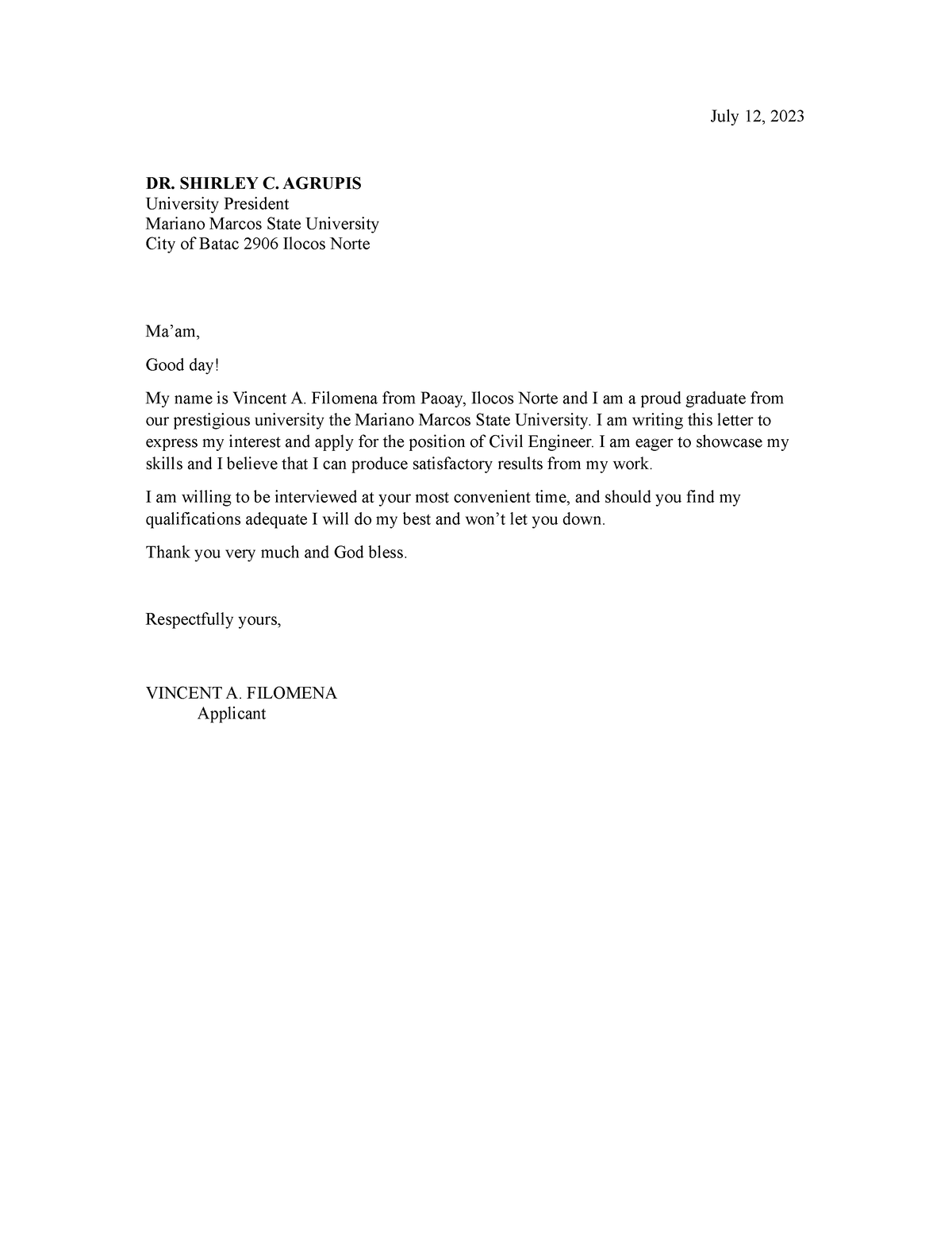Application-letter-MMSU - July 12, 2023 DR. SHIRLEY C. AGRUPIS ...