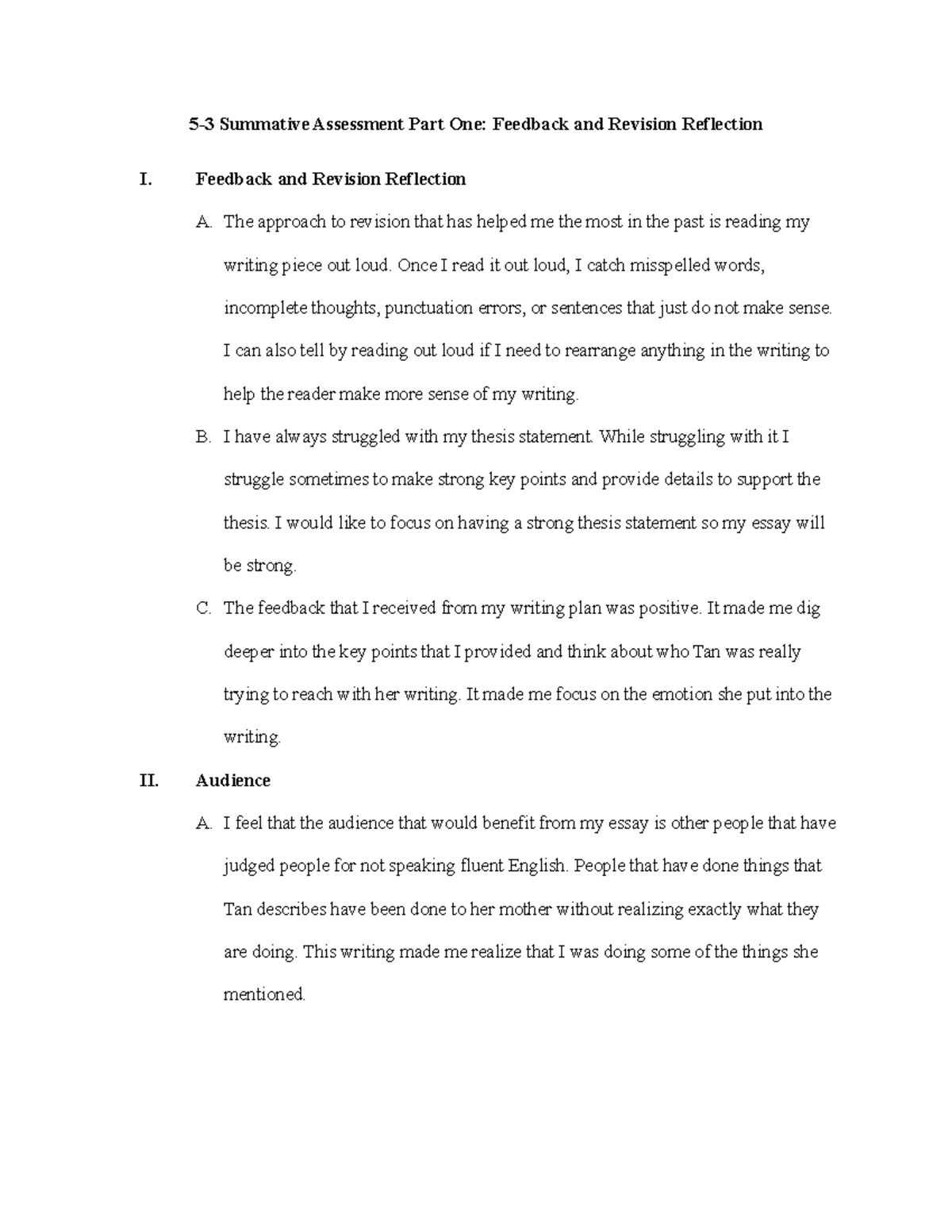 5-3 Feedback and Revision Reflection - Feedback and Revision Reflection ...