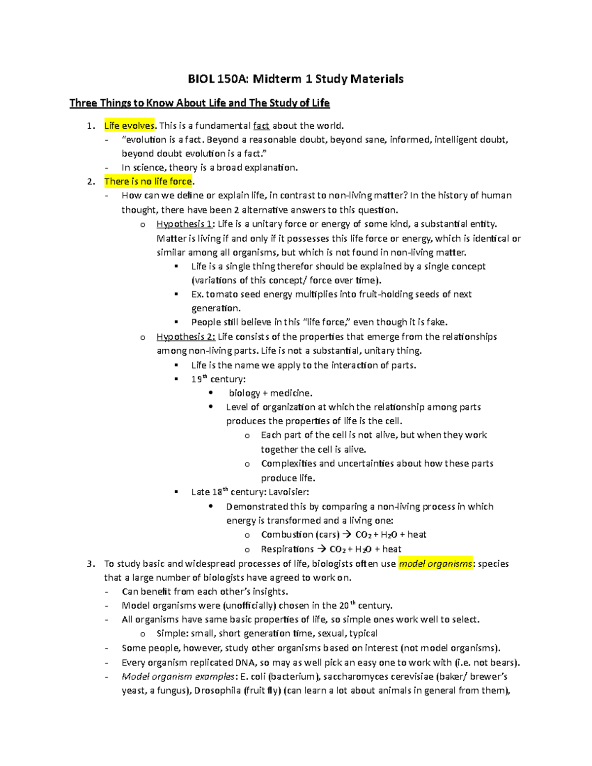 Exam 1 Notes For BIOL 150B - BIOL 150A: Midterm 1 Study Materials Three ...