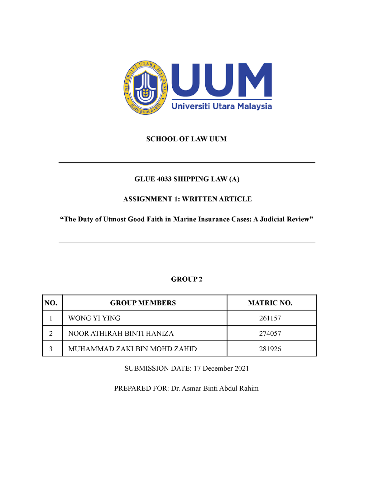 business law assignment uum