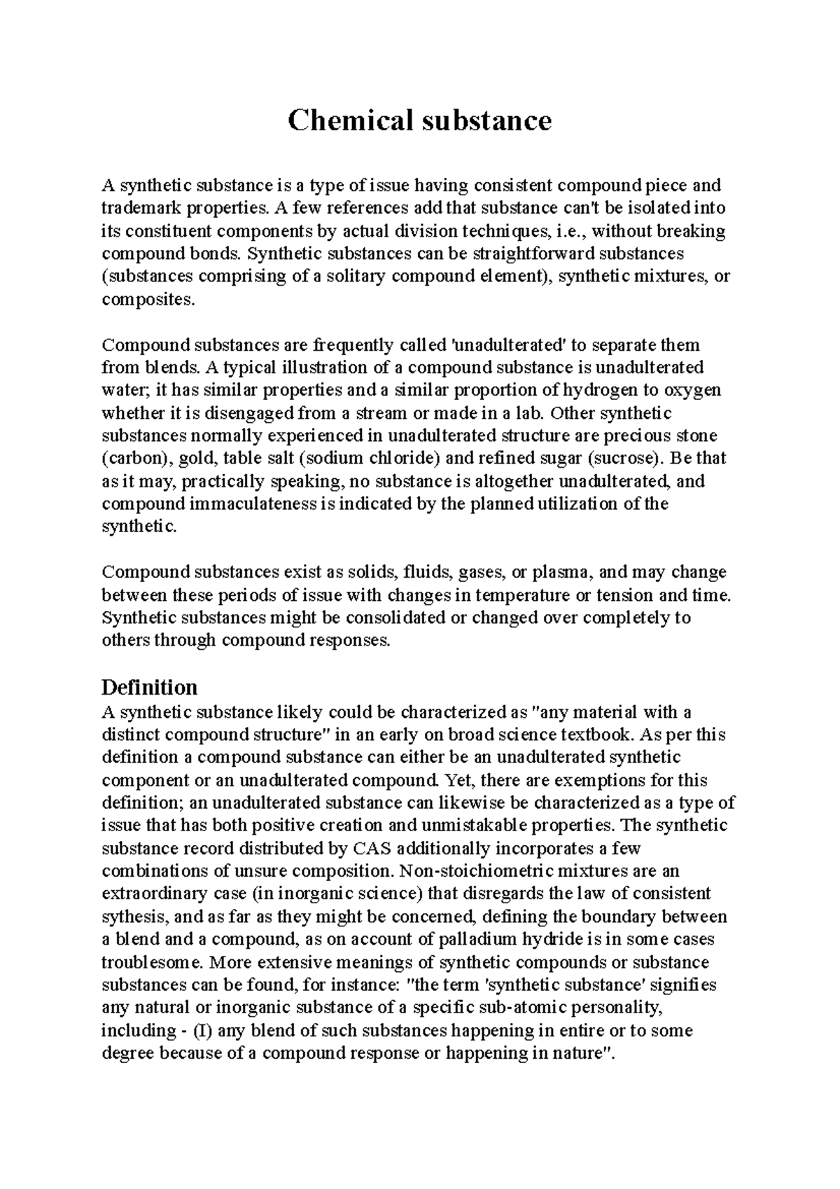 Chemical substance Ifah Chemical substance A synthetic substance is a type of issue having