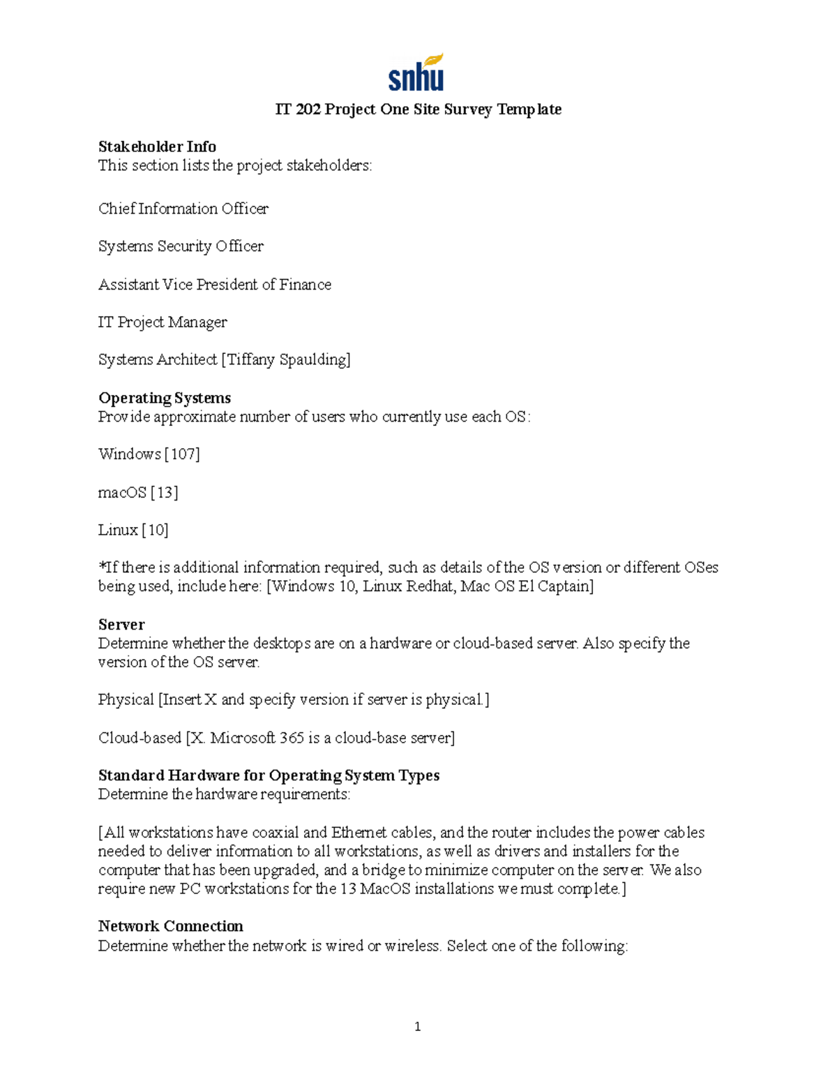 It 202 project one site survey template it 202 project one site