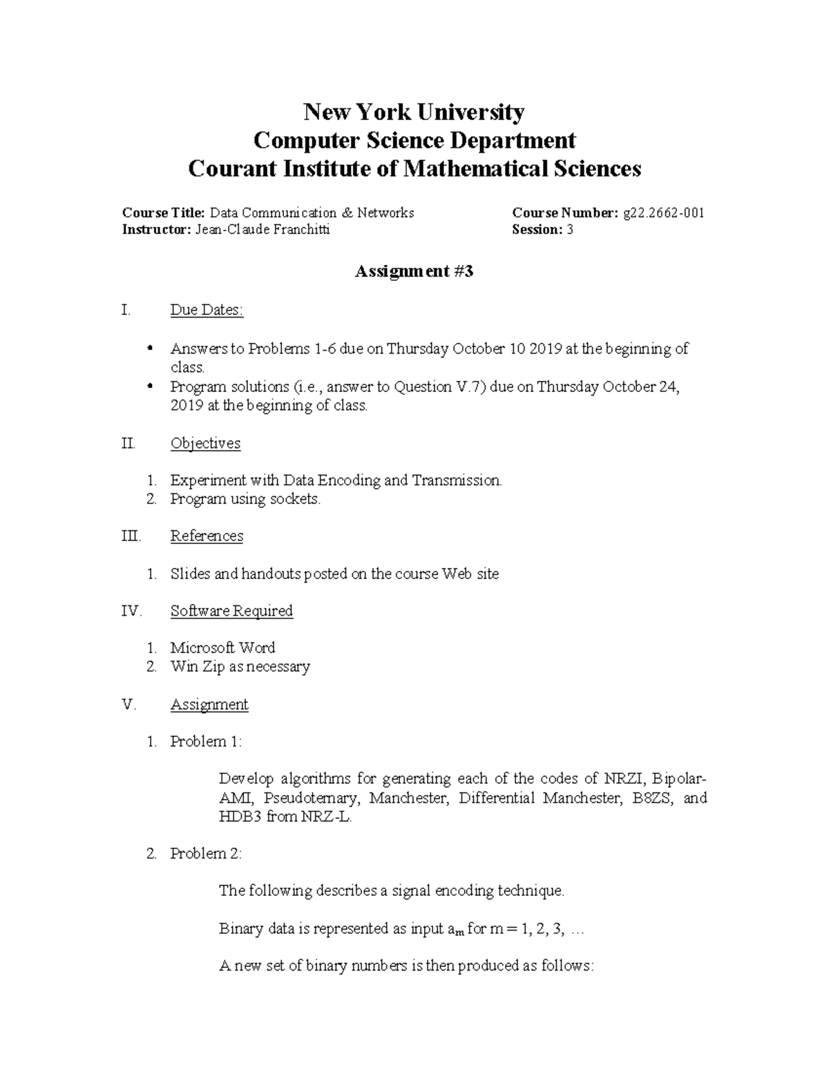 Assignment 3 - New York University Computer Science Department Courant ...