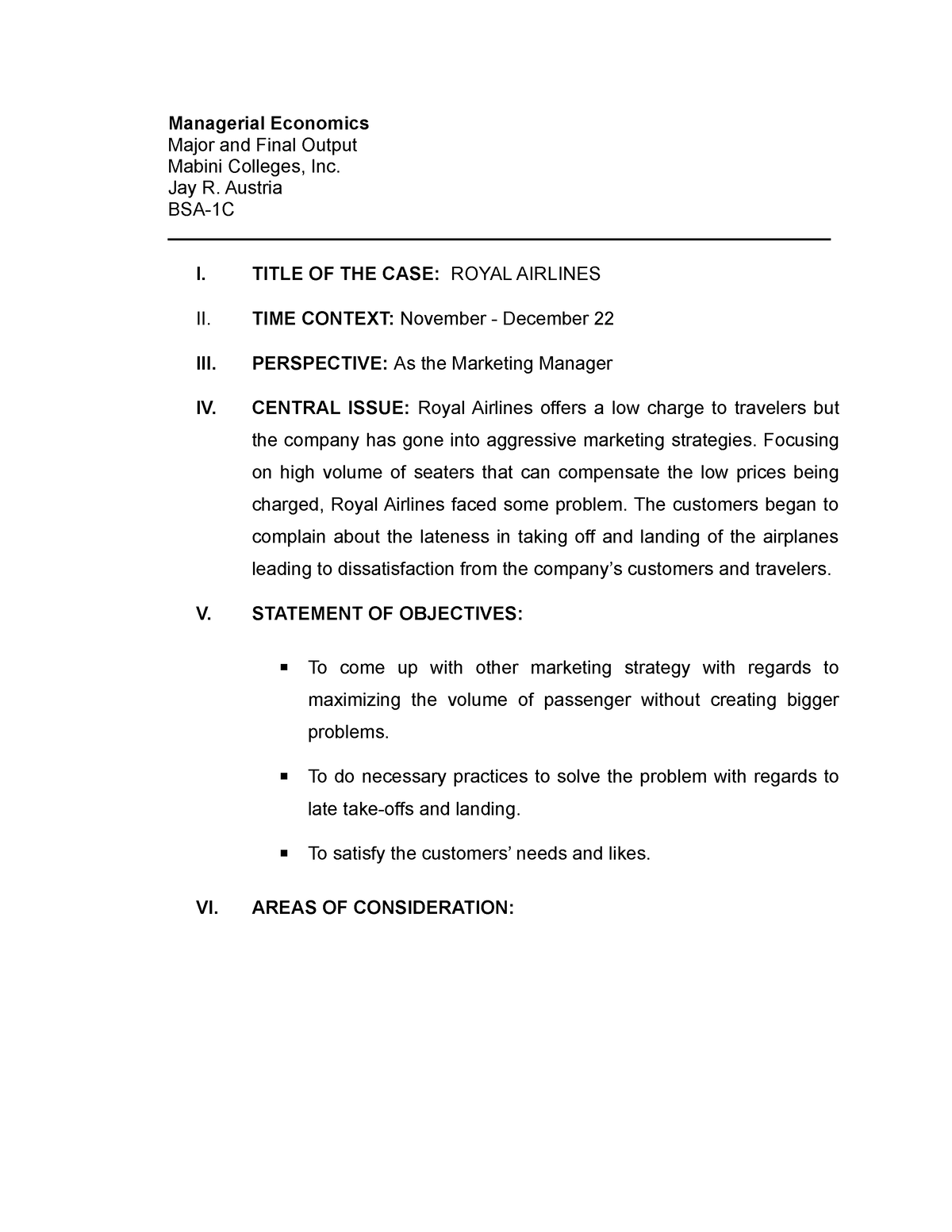 case study analysis royal airlines