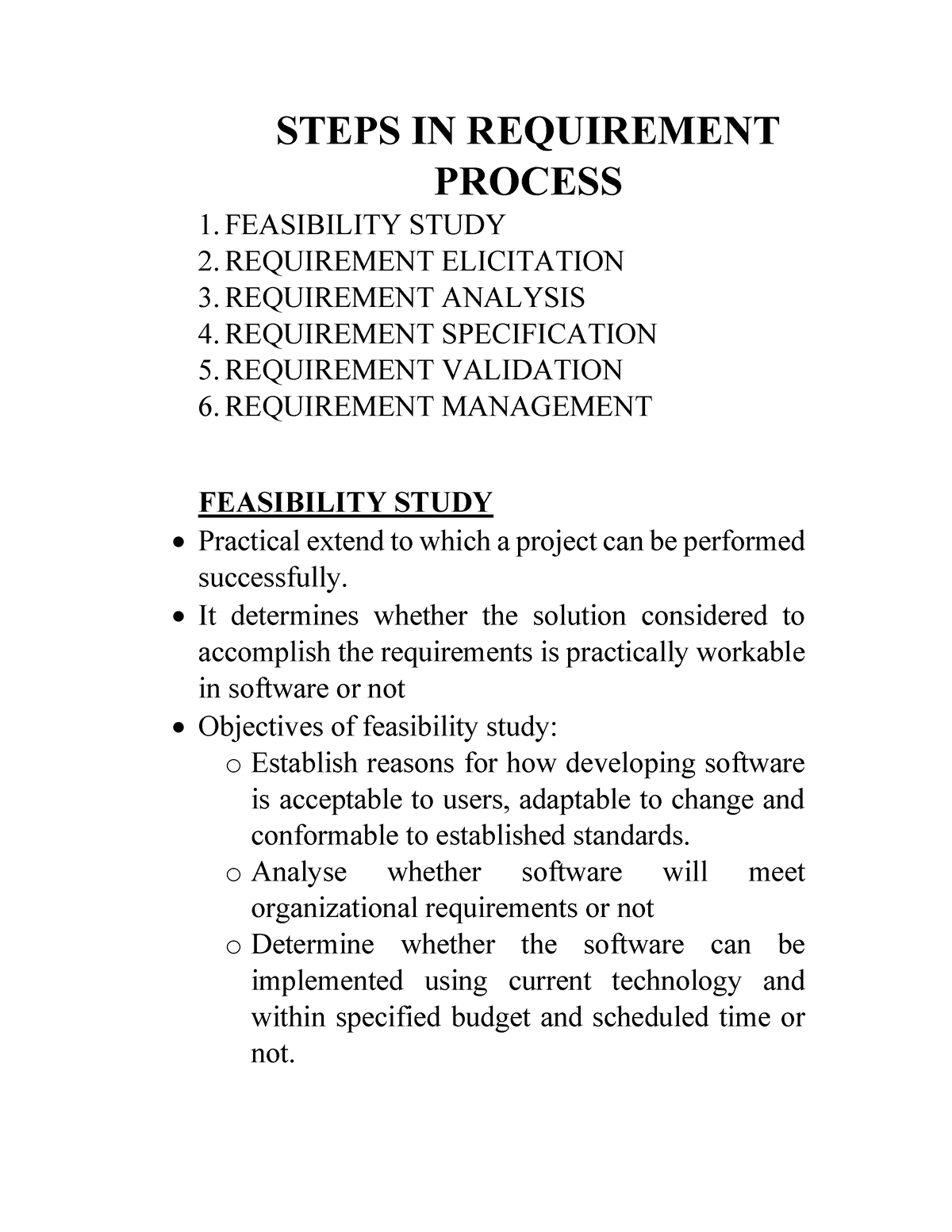 Software Engineering 7- Feasibility Study - STEPS IN REQUIREMENT ...