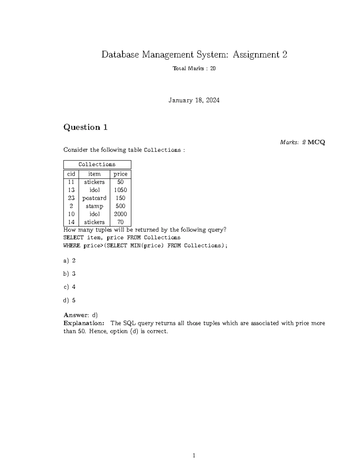 Assignment 6 DBMS January 2024 - Database Management System: Assignment ...