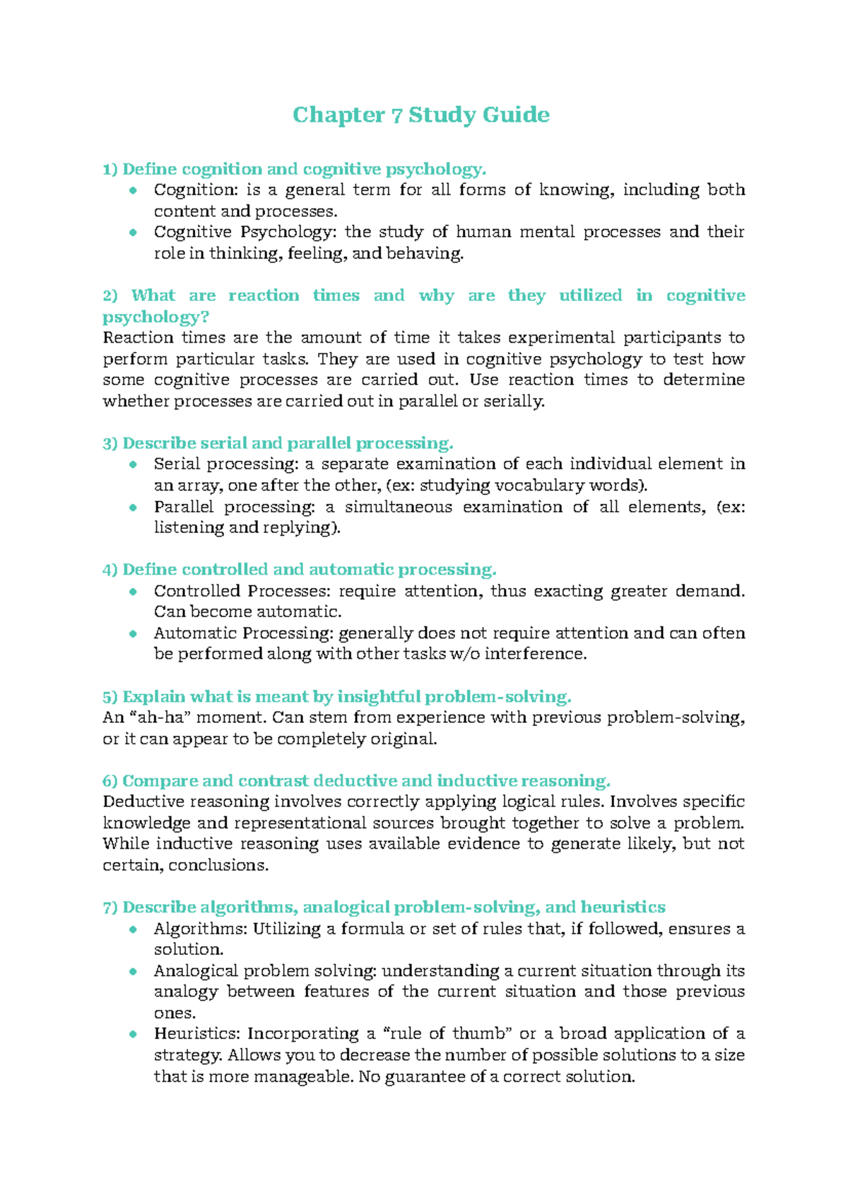 Chapter 7 Study Guide: Cognition And Intelligence - Studocu