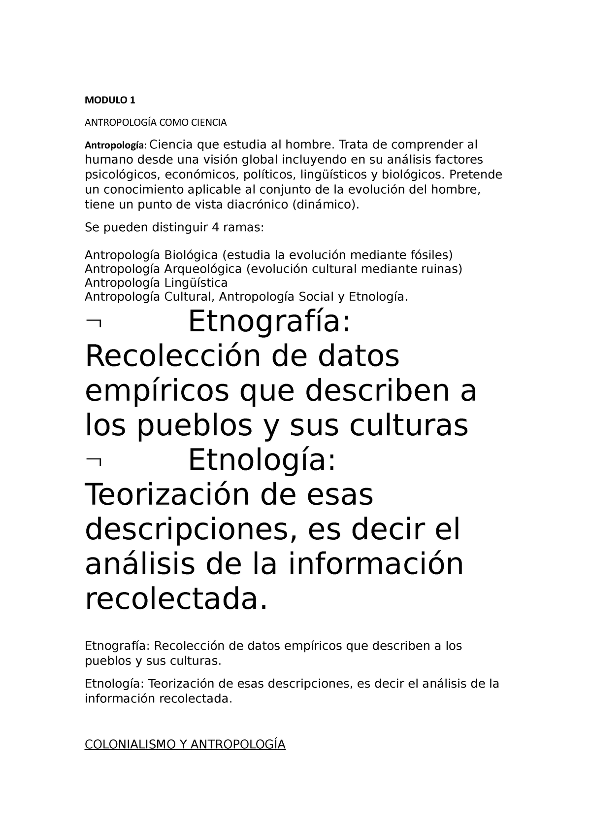 Resumen Parcial MODULO 1 - MODULO 1 ANTROPOLOGÍA COMO CIENCIA ...