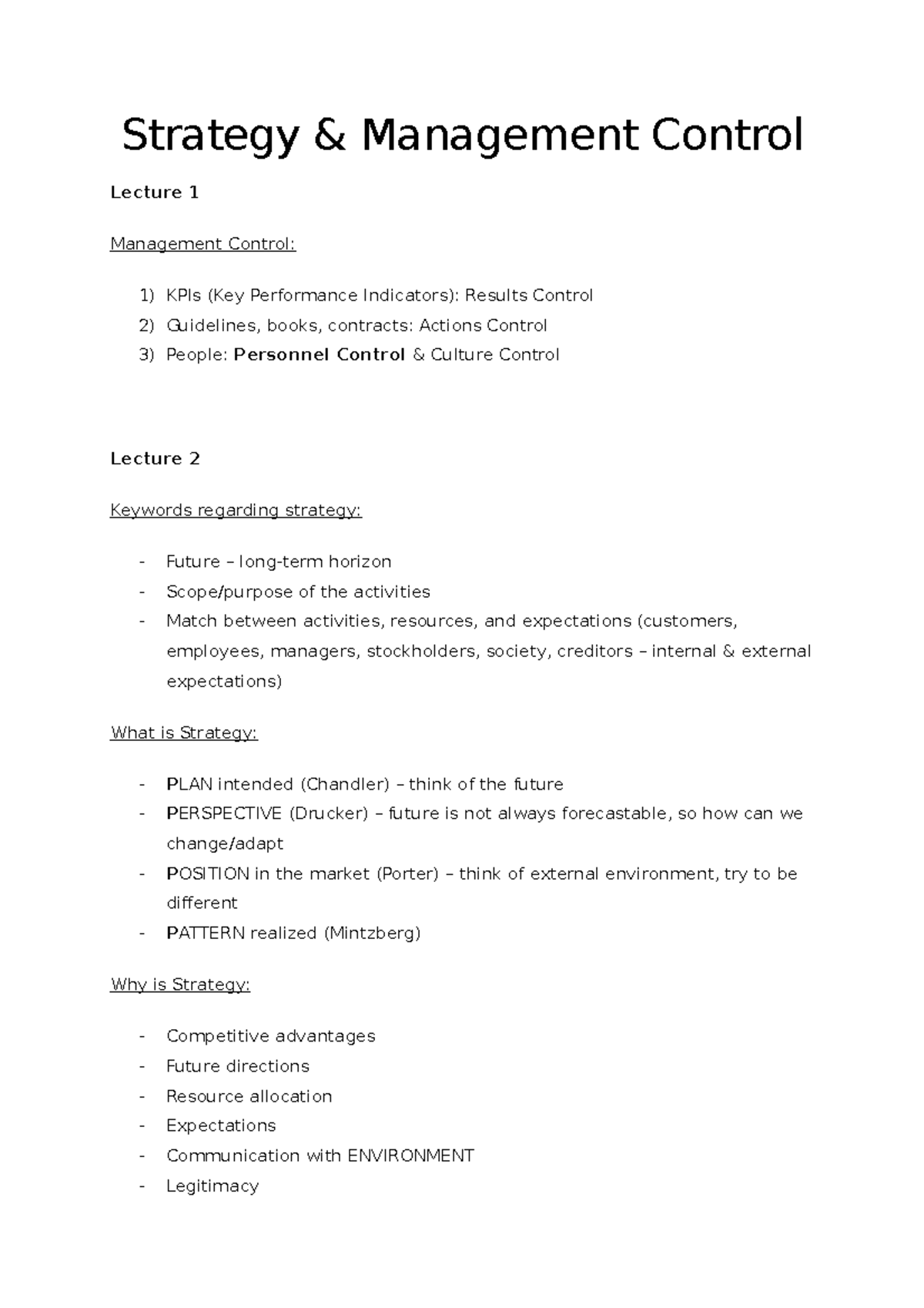 Strategy and Management Control - Strategy Management Control Lecture 1 ...