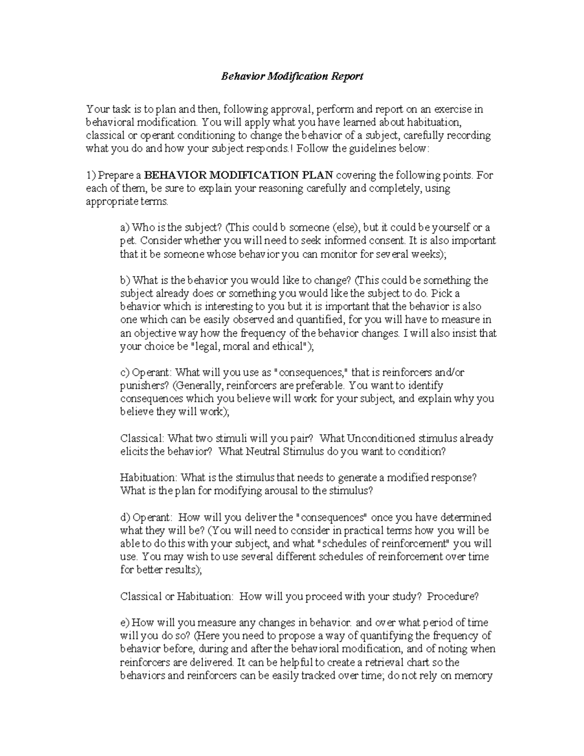 Behaviour modification report - Behavior Modification Report Your task ...