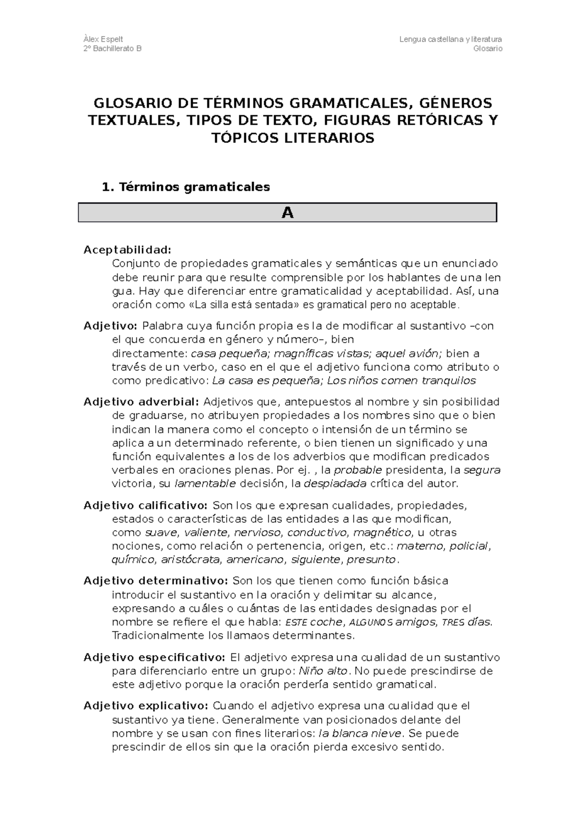 Glosario DE Terminos PAU 2020 - 2º Bachillerato B Glosario GLOSARIO DE ...