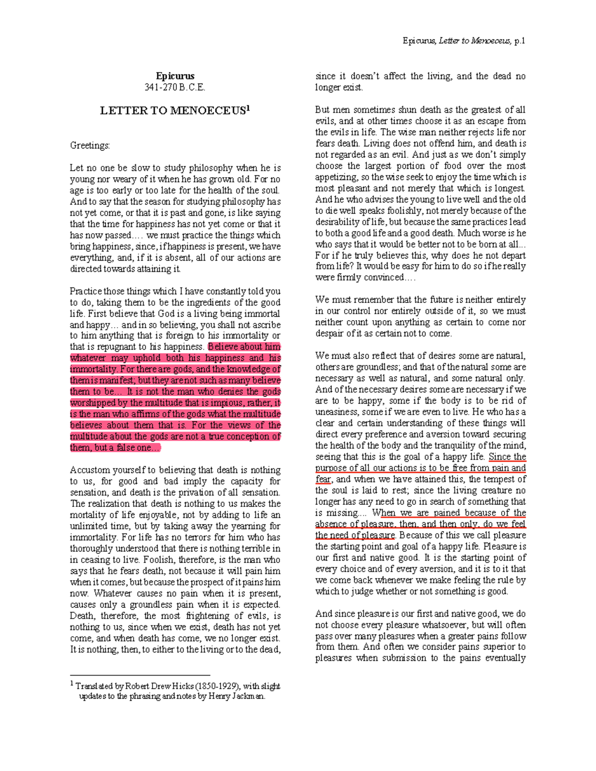 04 Epicurus letter (2022 edit) - Epicurus, Letter to Menoeceus, p ...