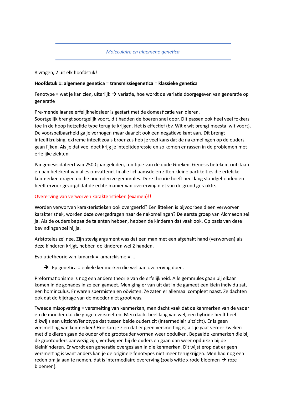 Moleculaire En Algemene Genetica LES 1 - Moleculaire En Algemene ...