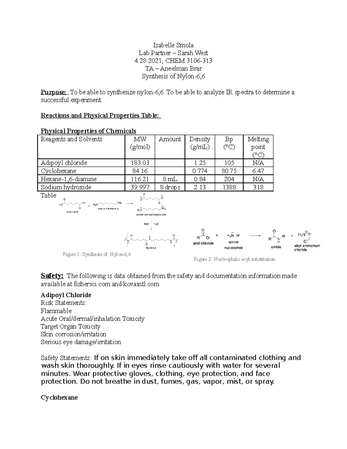 Chem 3106-313 exp 12 - lab report - Isabelle Smola Lab Partner – Sarah ...