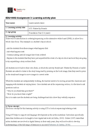 Edu10002-assignment-1b learning activity plan - EDU10002 Assignment 1B ...