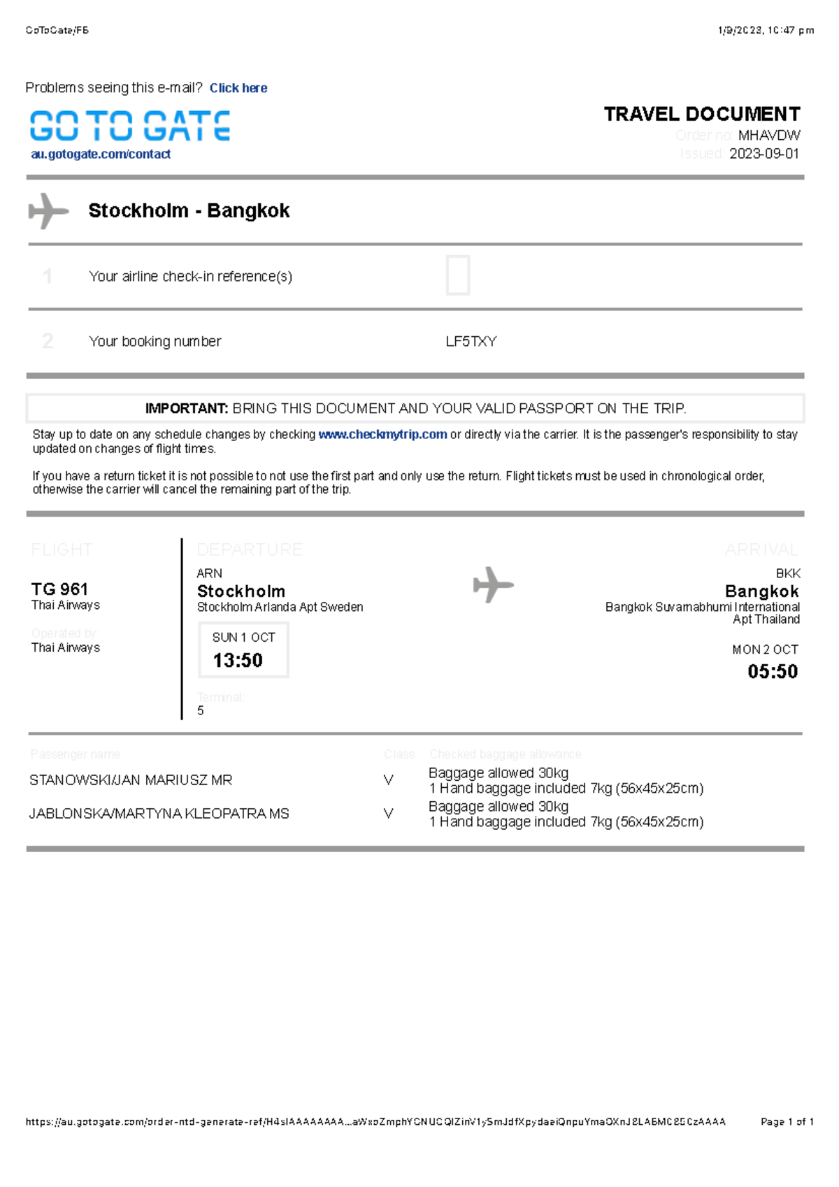 Stockholm Bangkok fllfd GoToGate/FB 1/9/2023, 1047 pm Studocu