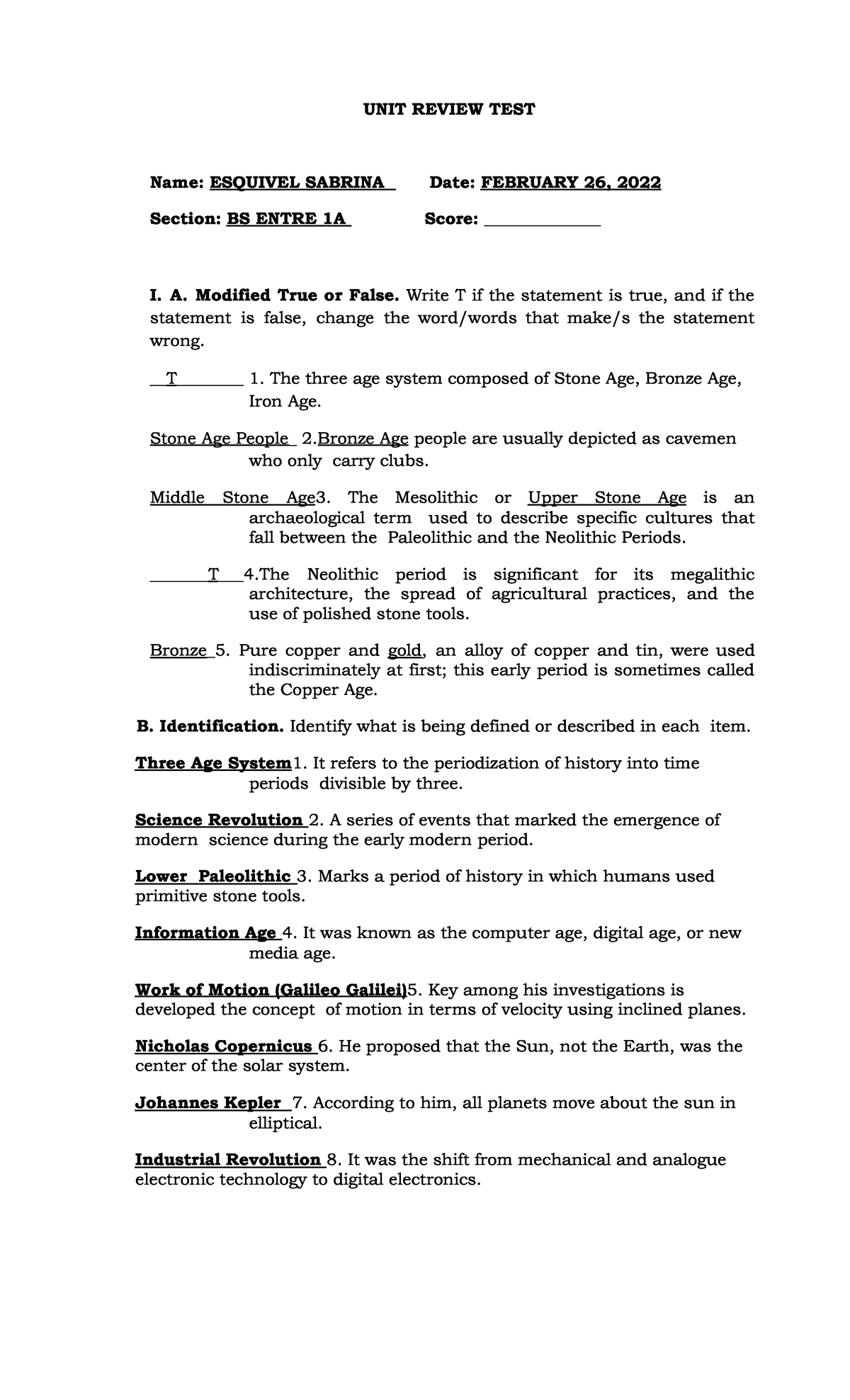 Copy of STS Chapter Review Test - sabrina - UNIT REVIEW TEST Name ...