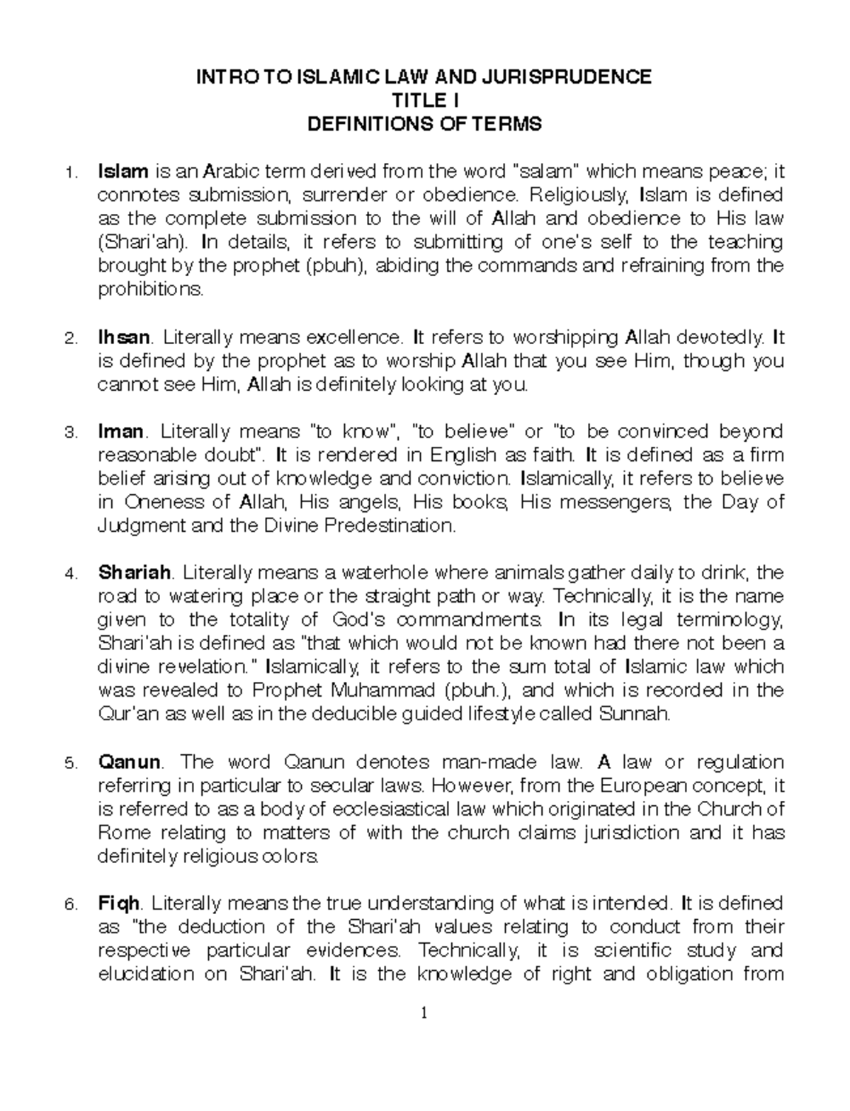 Notes on Islamic Jurisprudence Codal type1 1 - INTRO TO ISLAMIC LAW AND ...