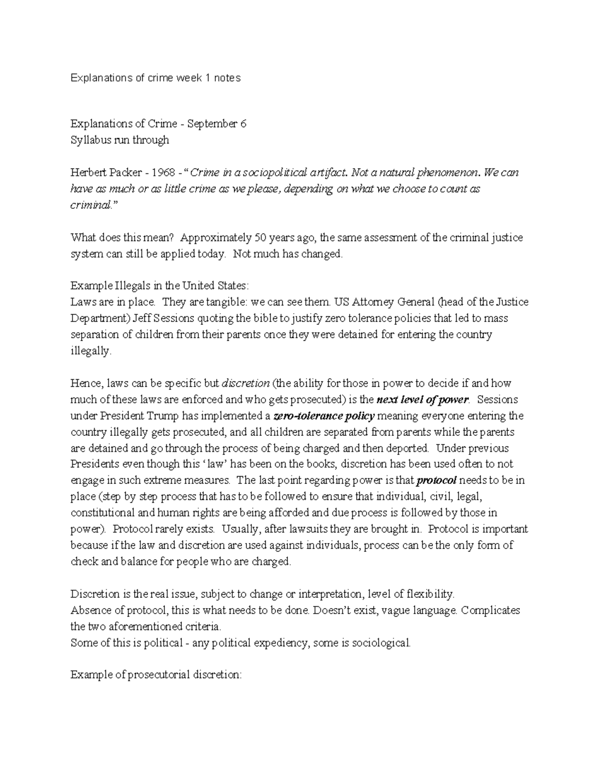 Explanations of crime week 1 notes - Not a natural phenomenon. We can ...
