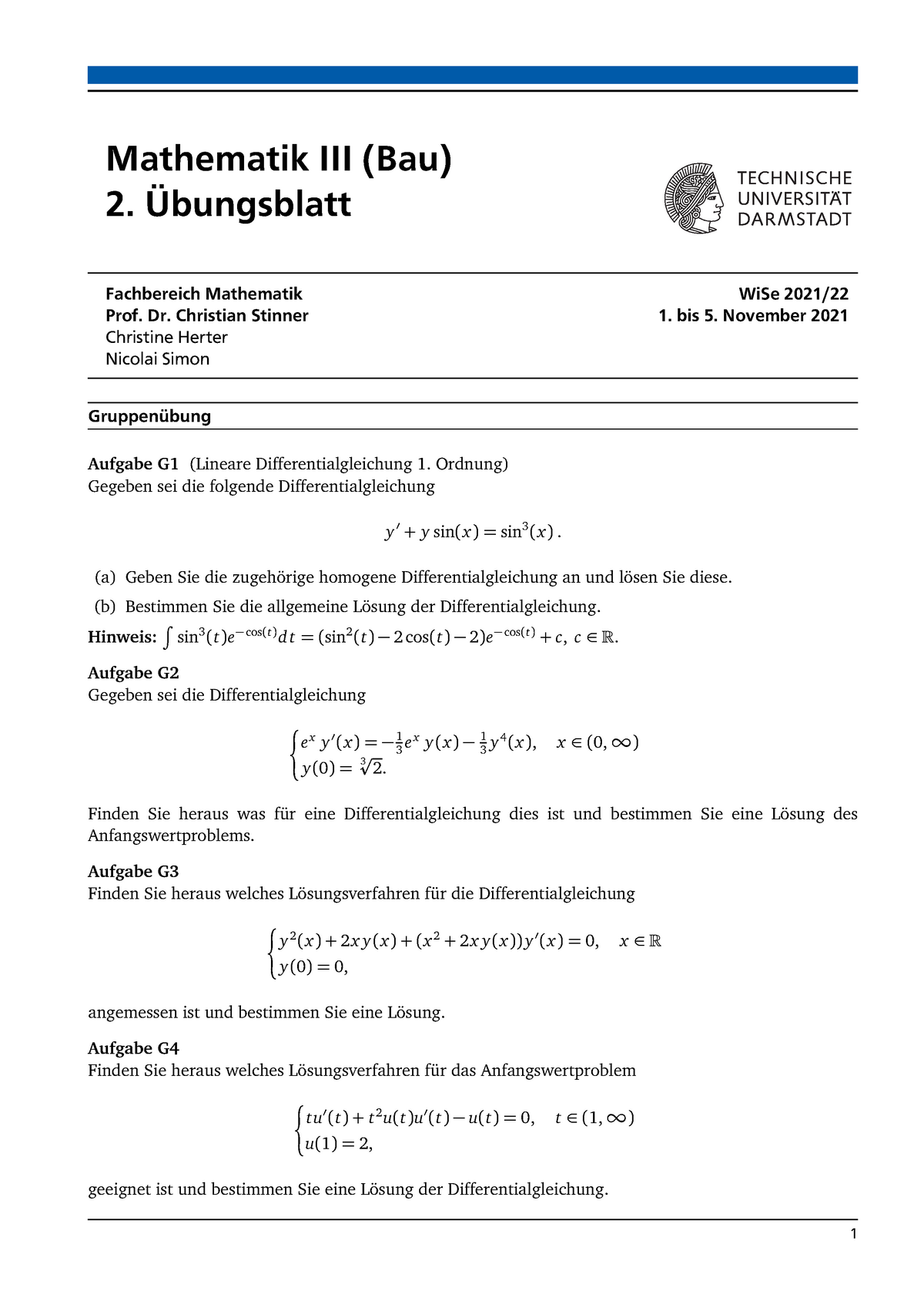 Uebung 02 Mit Loesung - Mathe 3 - TU Darmstadt - Studocu