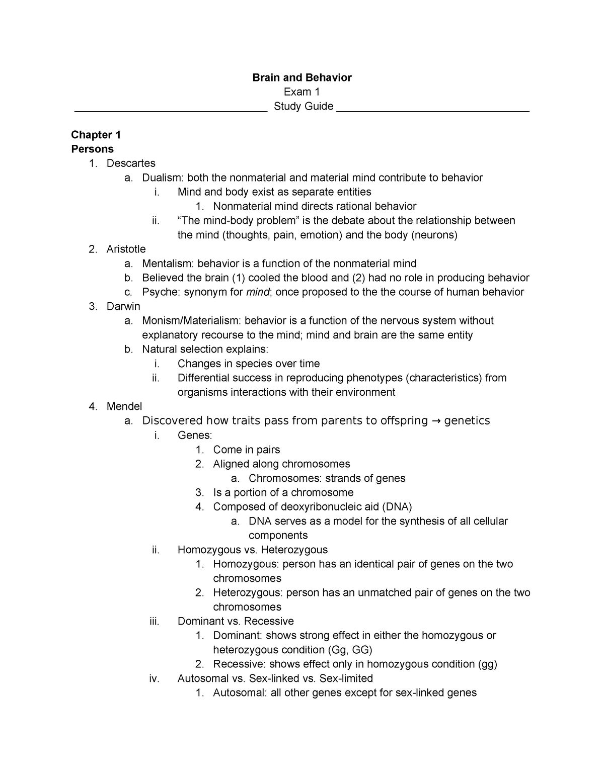 B&B Exam 1 Study - Brain And Behavior Exam 1 ...