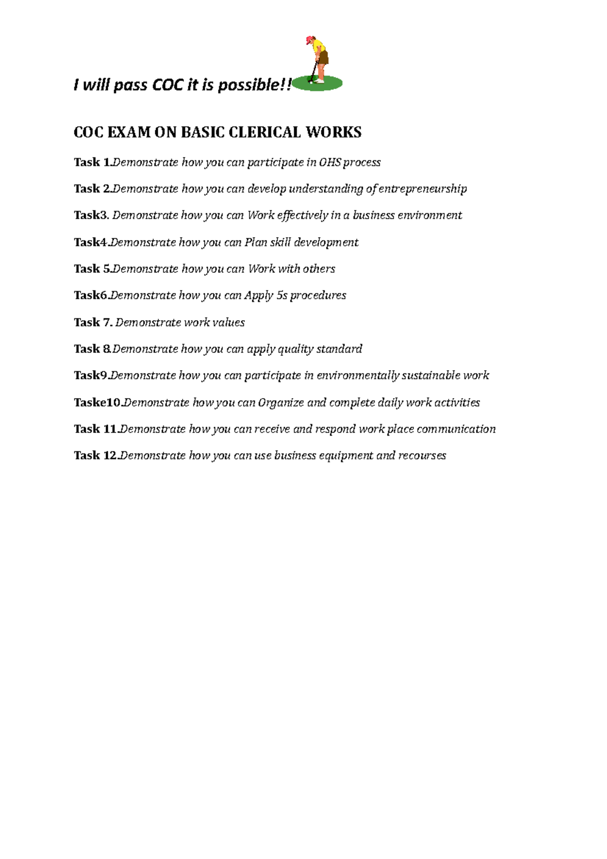 COC EXAM OB Basic Clerical Works - COC EXAM ON BASIC CLERICAL WORKS ...