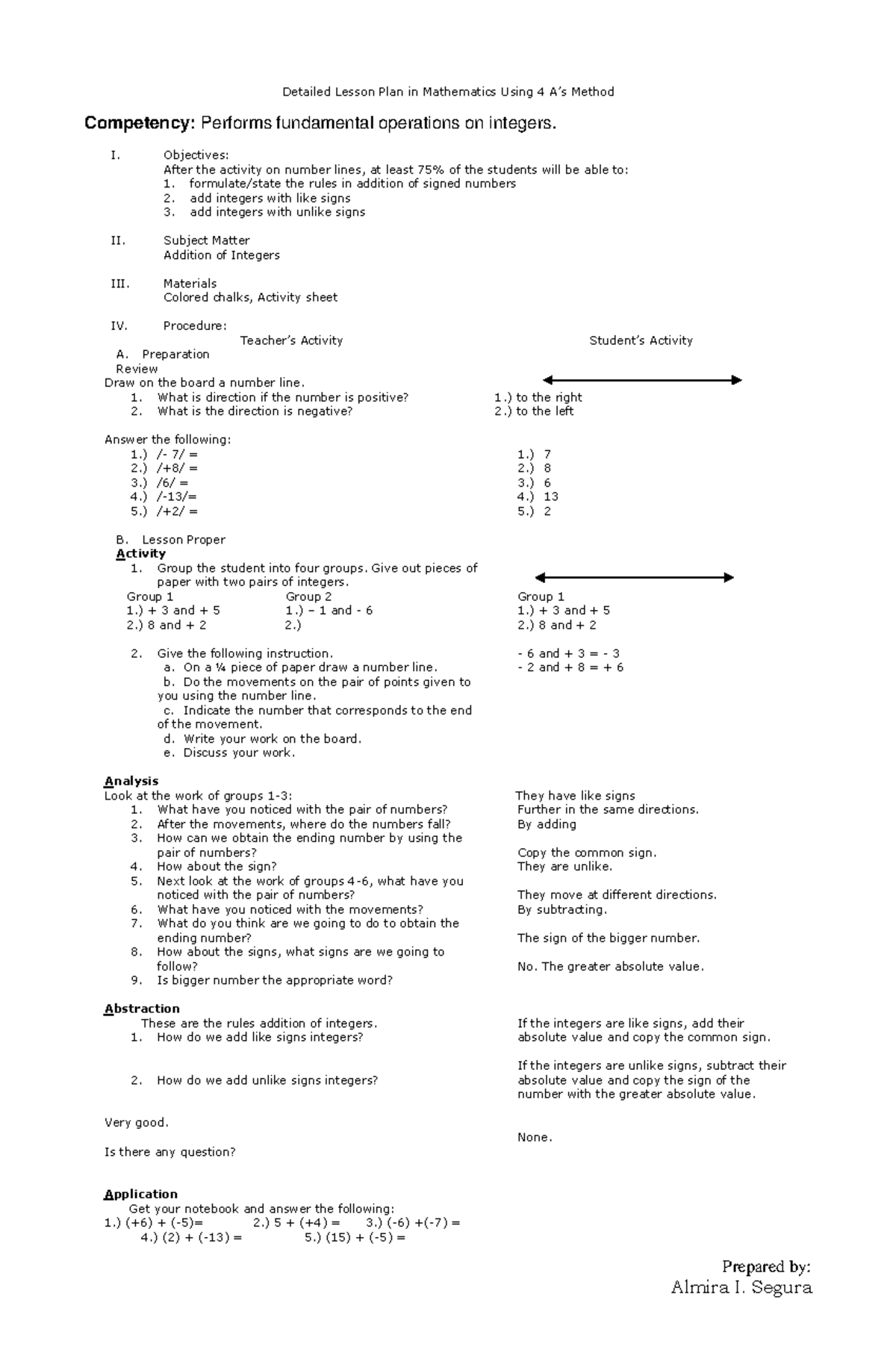 Detailed Lesson Plan in Mathematics - I. Objectives: After the activity ...