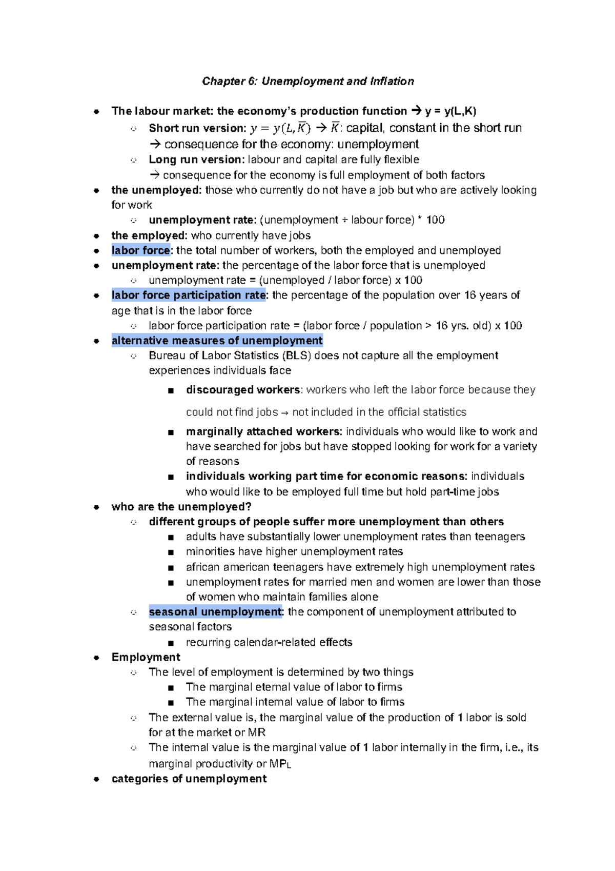 Unemployment and inflation - Chapter 6: Unemployment and Inflation The ...