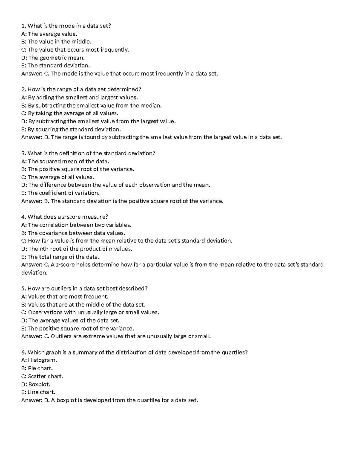 Quiz3 memo - practice material - What is the mode in a data set? A: The ...