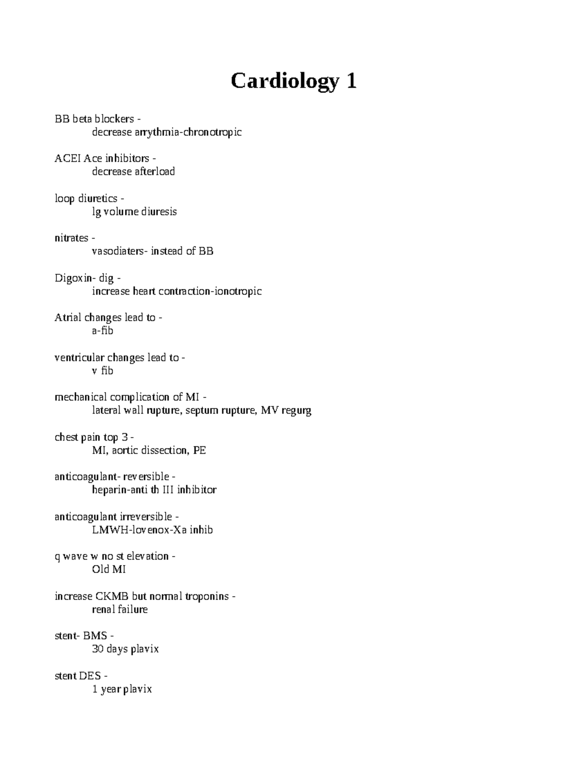 Cardiology 1 - unless dressler, no nsaid ACS-acute coronary syndrome-e ...