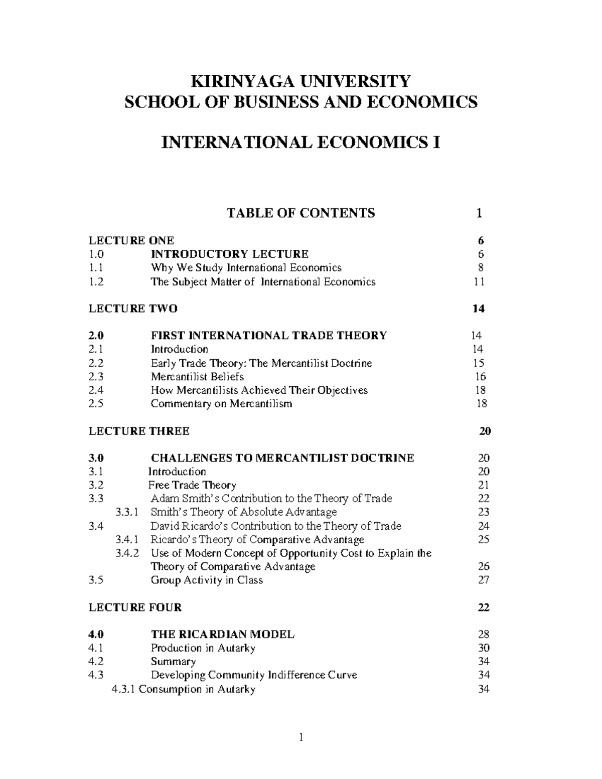 KYU SBE - International Economics I - KIRINYAGA UNIVERSITY SCHOOL OF ...