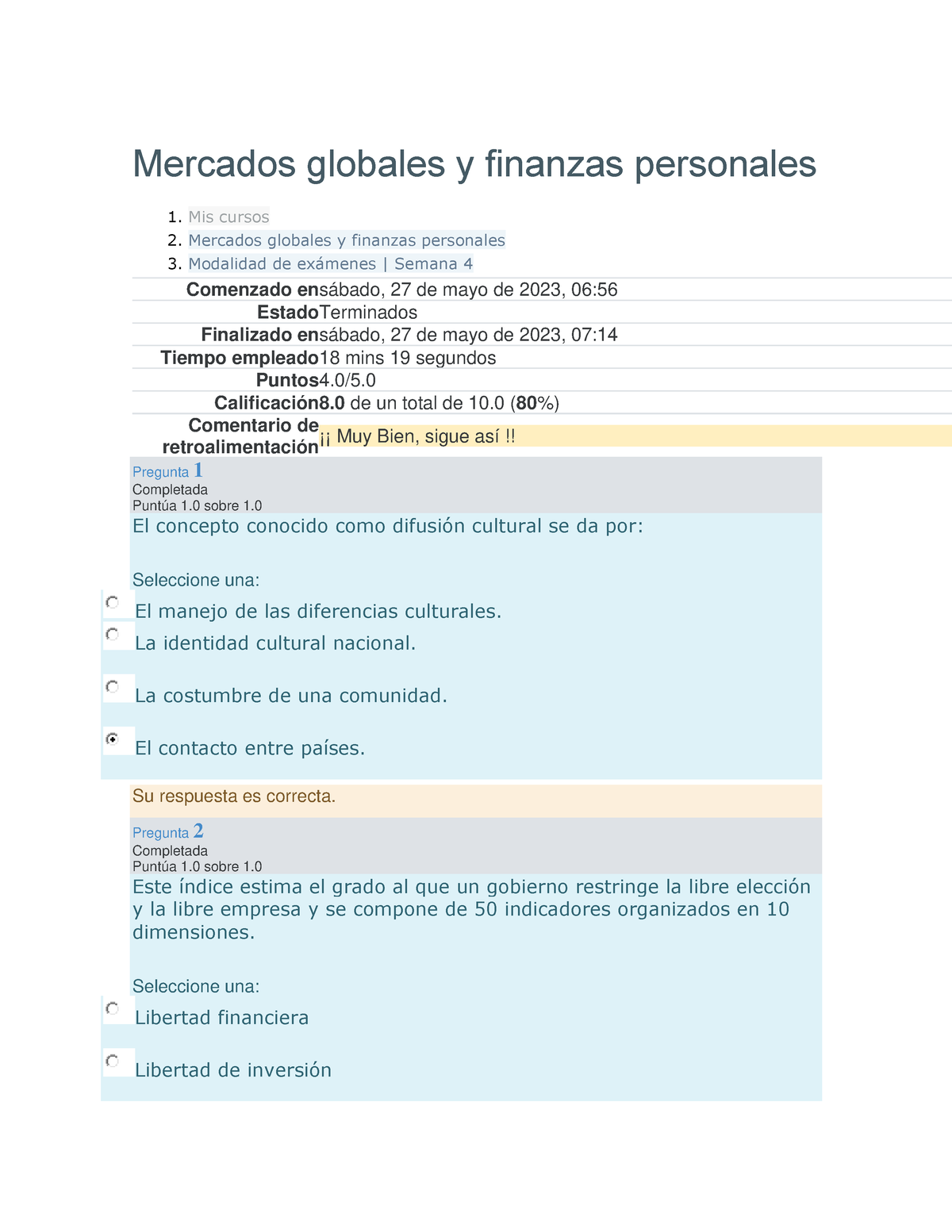 Examen S4-Mercados Globales Y Finanzas Personales - Mercados Globales Y ...