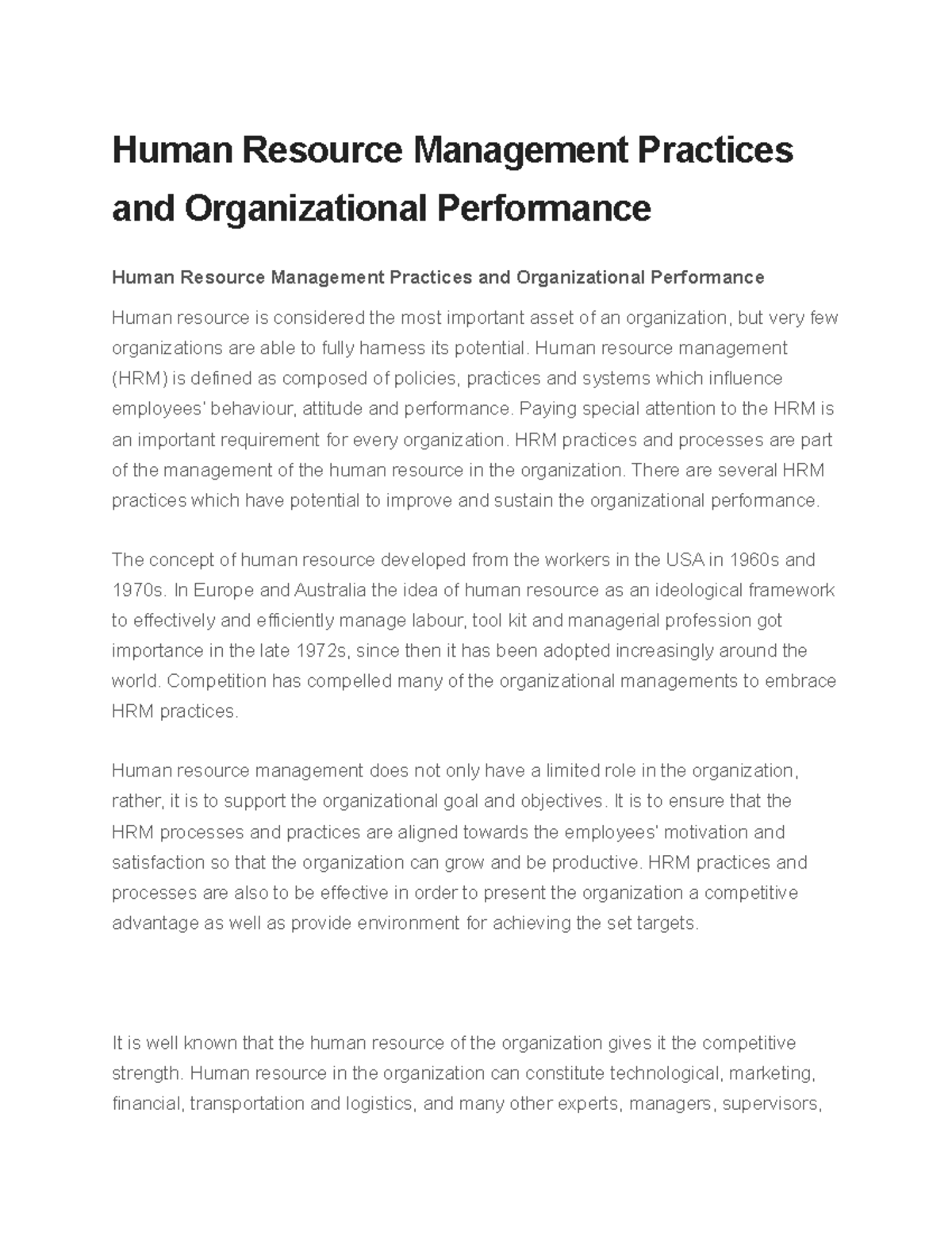 Human Resource Management Practices and Organizational Performance ...