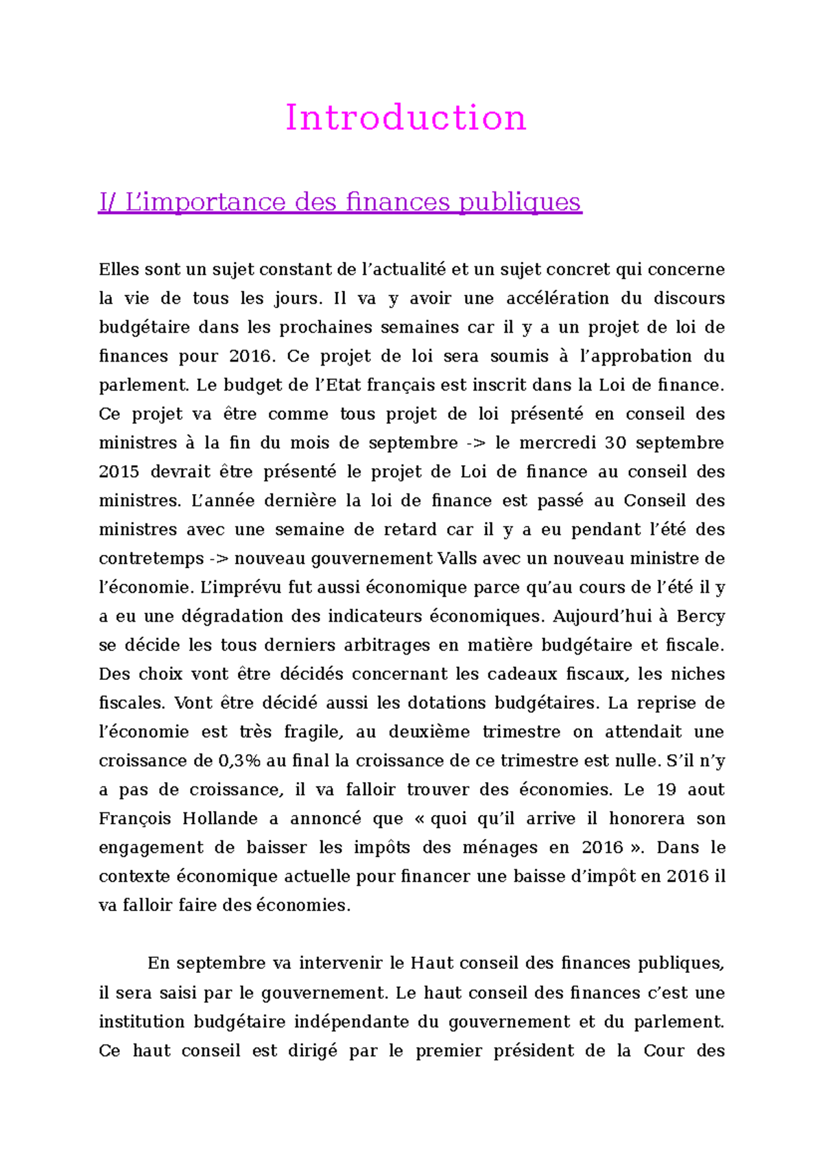 Finances Publiques - Notes De Cours L2 - Introduction I/ L’importance ...