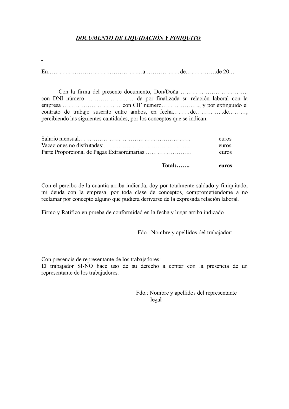 Documento de liquidacion y finiquito - Derecho laboral - UEX - Studocu