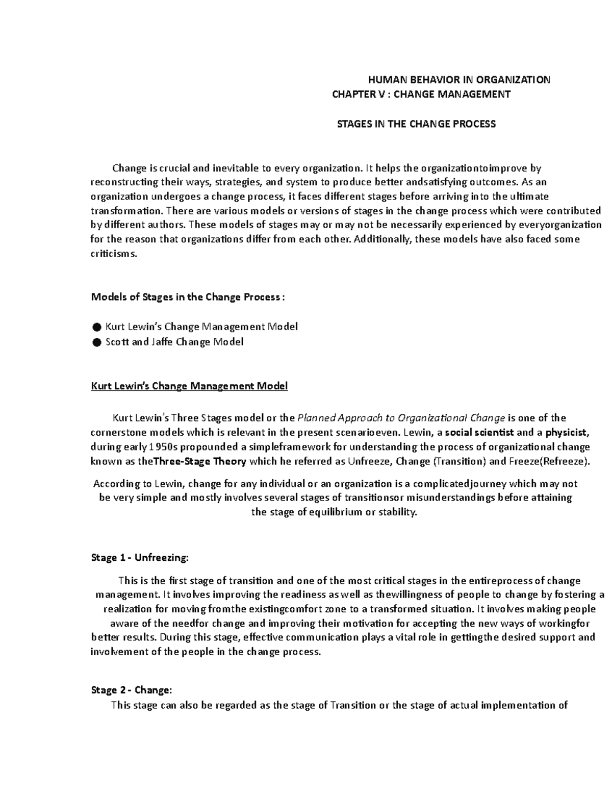 stages-in-the-change-process-human-behavior-in-organization-chapter-v