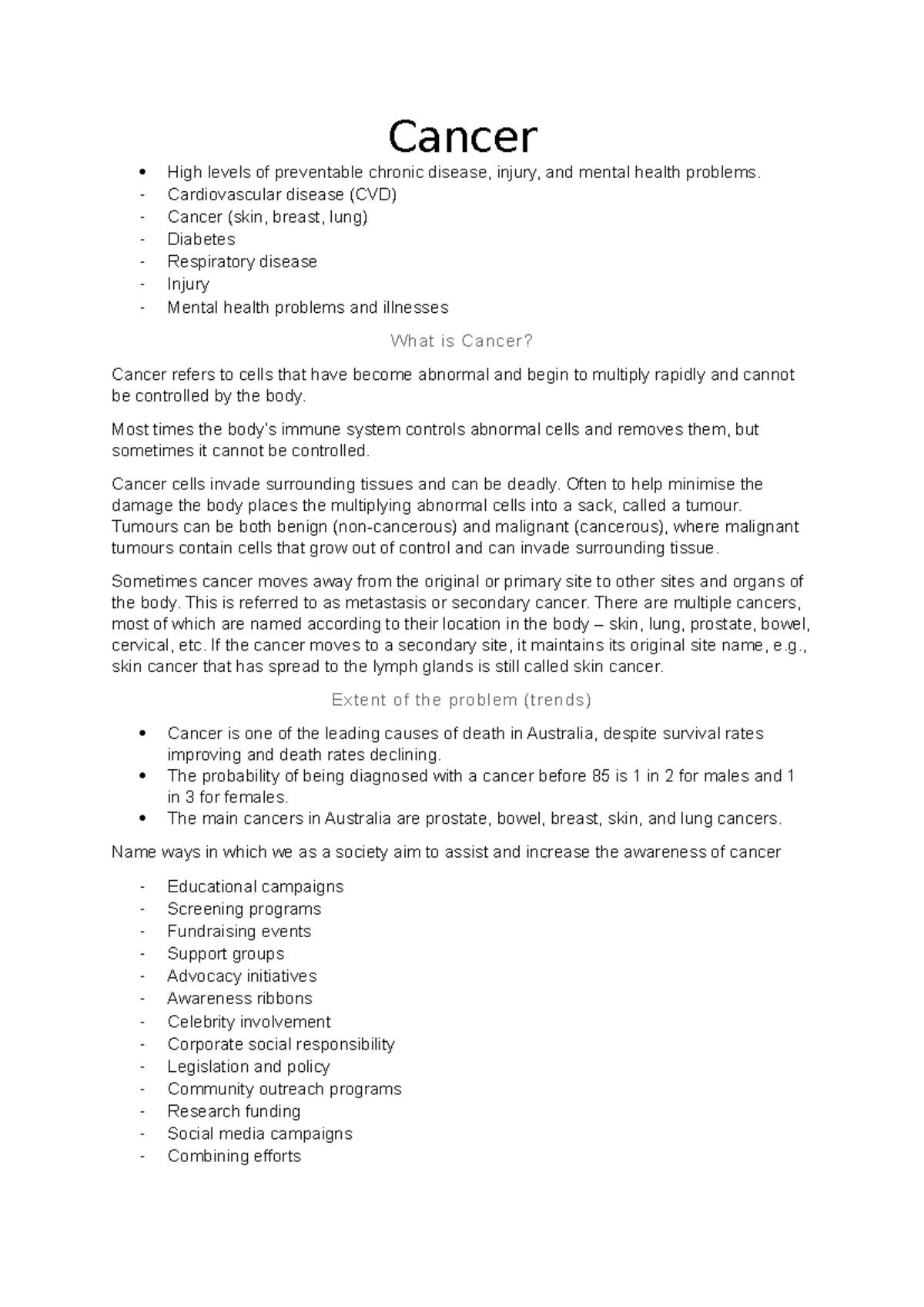 Cancer - Cancer High levels of preventable chronic disease, injury, and ...