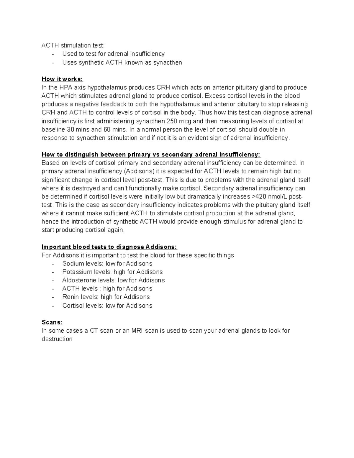 Clinical test - ACTH stimulation test: - Used to test for adrenal ...
